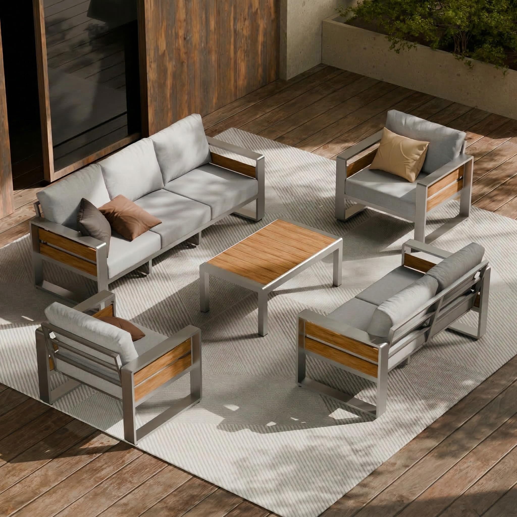 ZANDOR Outside Aluminum Lawn Furniture - 1 Pcs Loveseat, All-Weather Metal Modern Outdoor Loveseat Sofa with Washable Thick Cushion for Garden/Backyard/Porch, Silver