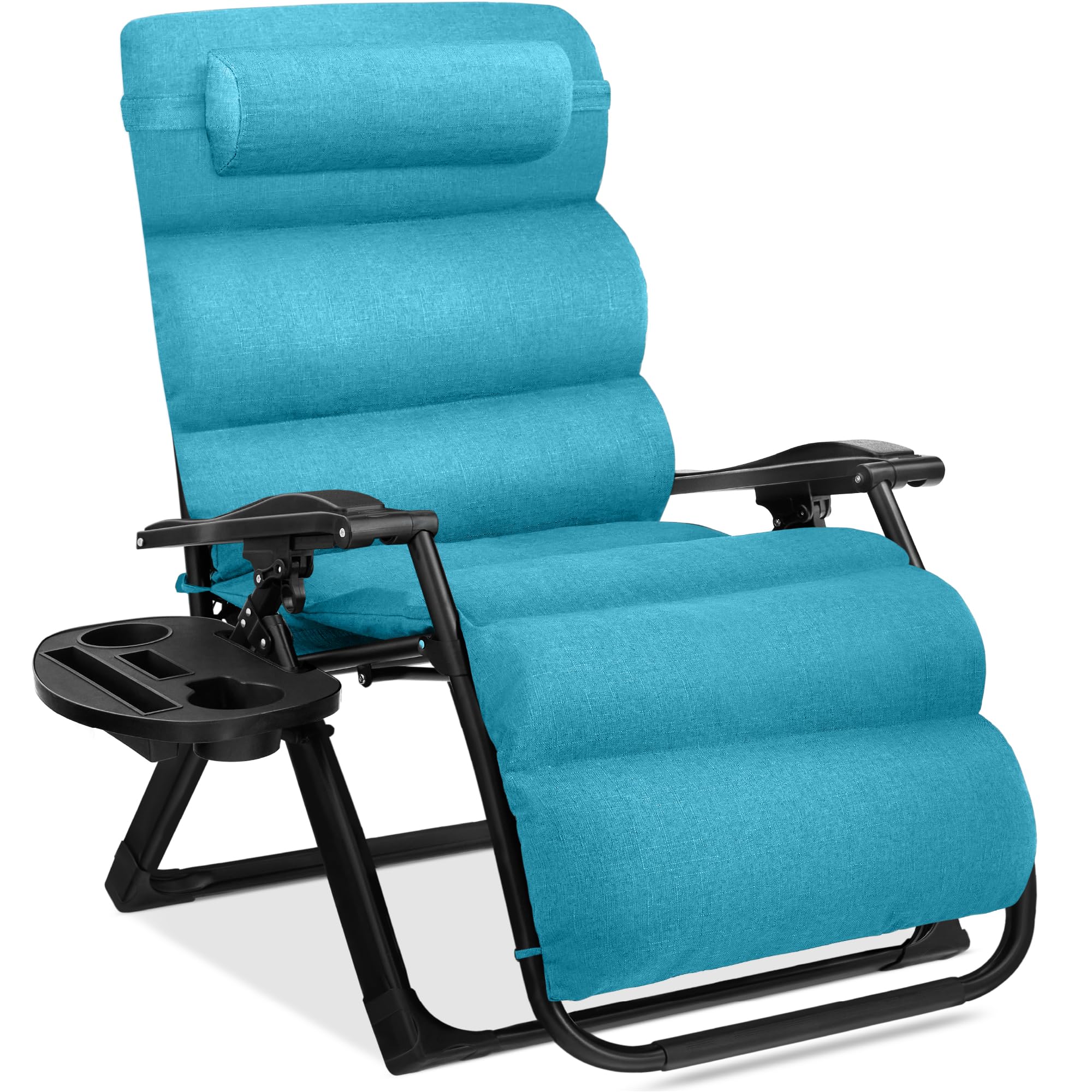 Best Choice Products Oversized Zero Gravity Chair, Folding Outdoor Patio Recliner, XL Anti Gravity Lounger w/Removable Cushion, Cup Holder, Side Tray, 350lb Capacity - Woodland Brown