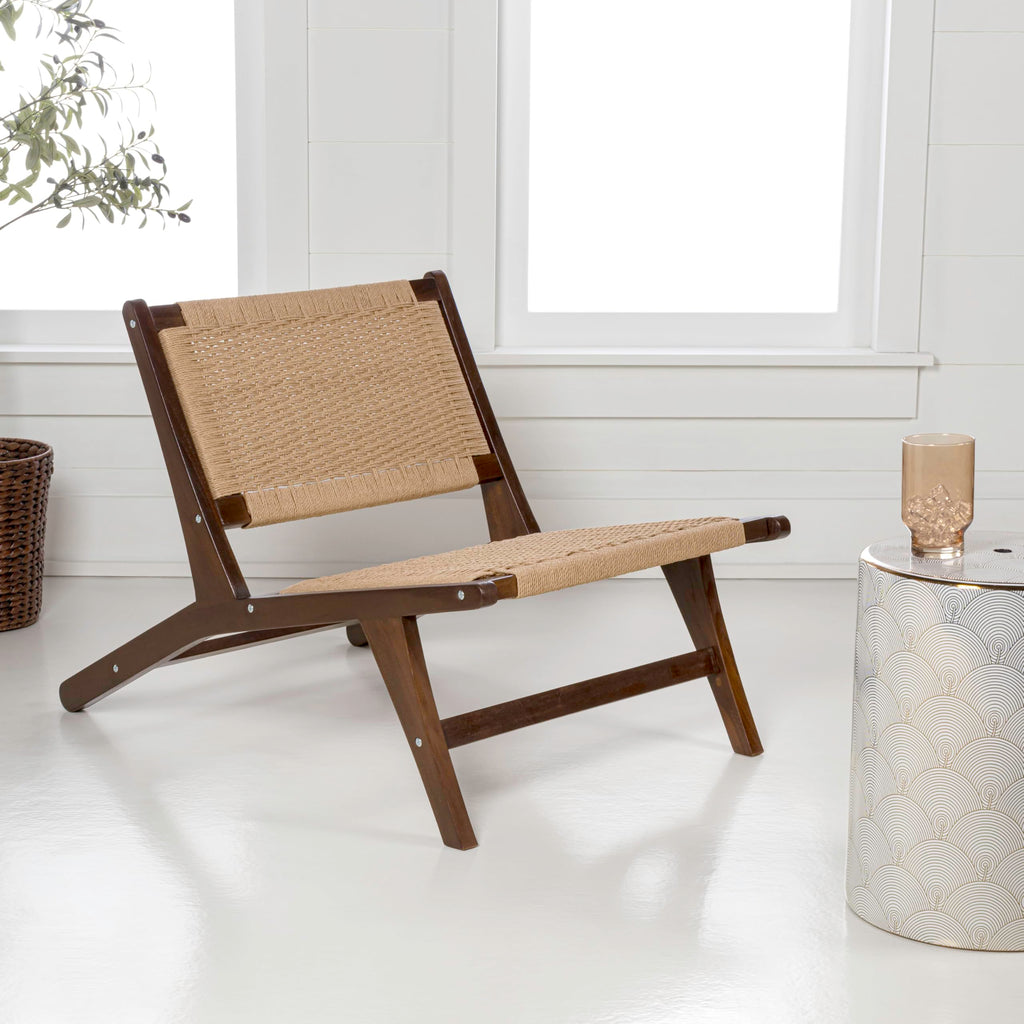 Eyely XLR1000A Nirelle Mid-Century Modern Woven Seagrass Wood Armless Lounge Chair, Natural