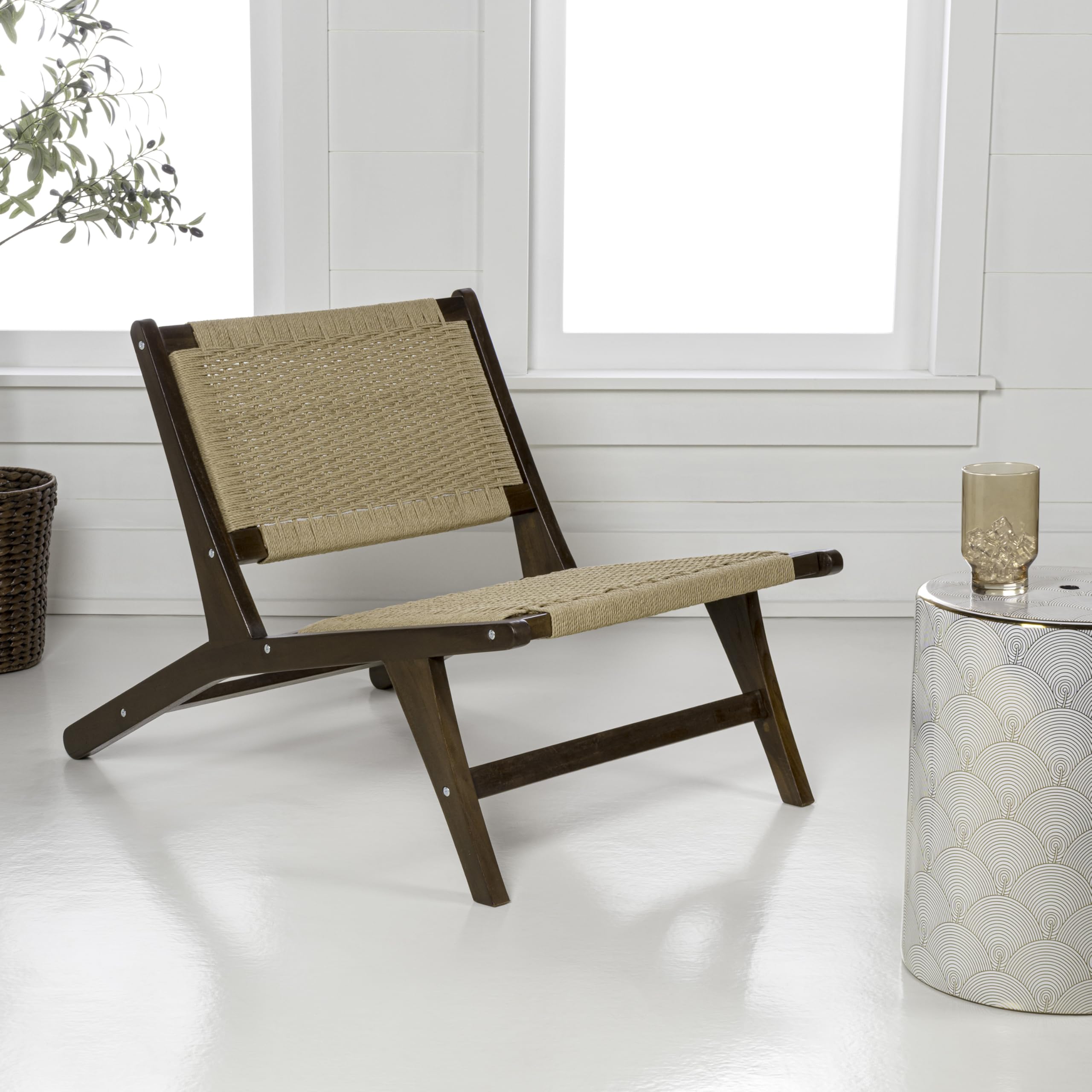 Eyely XLR1000A Nirelle Mid-Century Modern Woven Seagrass Wood Armless Lounge Chair, Natural