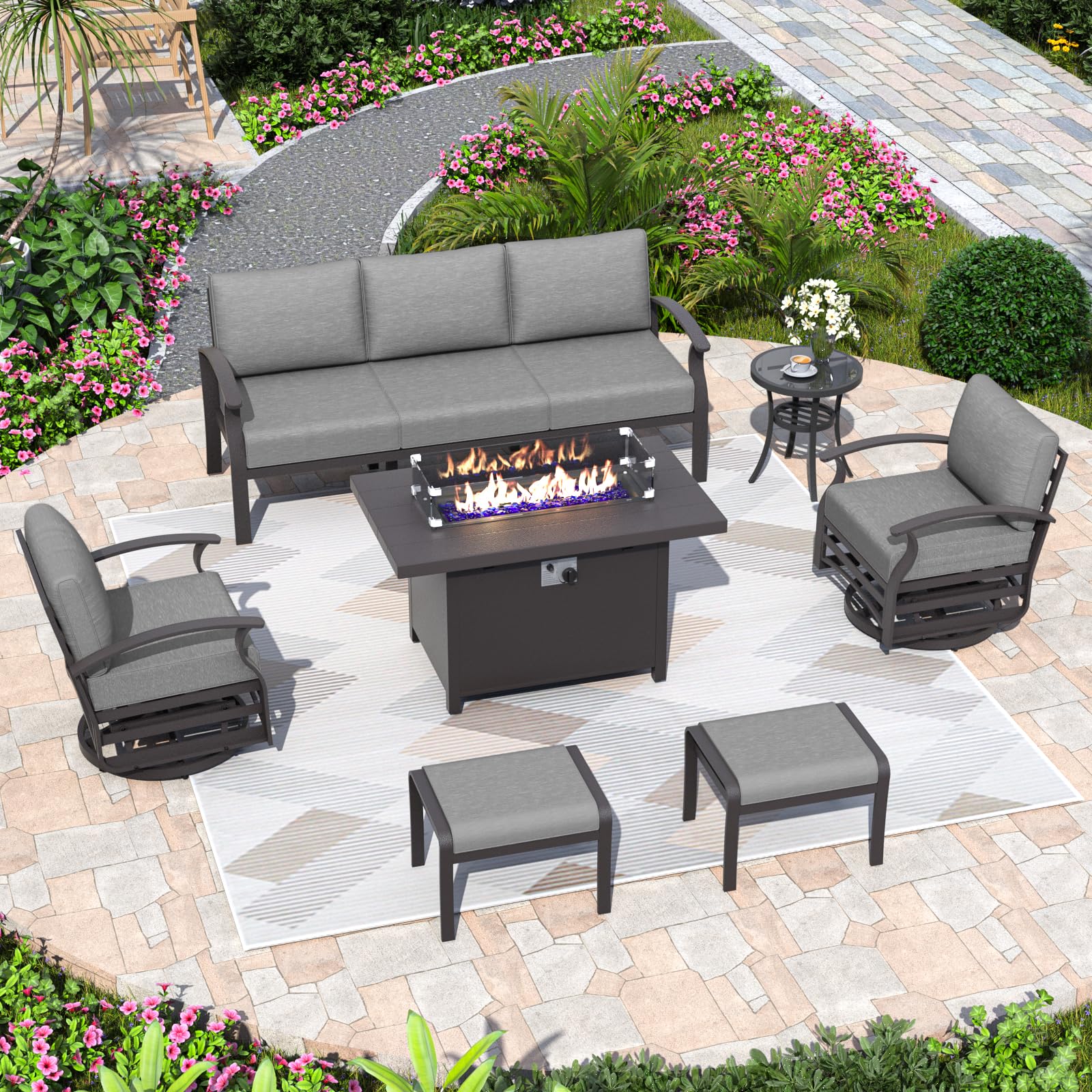 ALAULM Aluminum 3-Seat Patio Furniture Set, Metal Outdoor Furniture Sectional Sofas w/5.1" Cushions for Patio, Backyard, Poolside-DarkBlue
