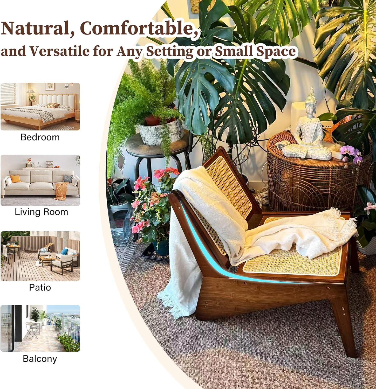 Furlide Mid-Century Rattan Accent Chair, Walnut