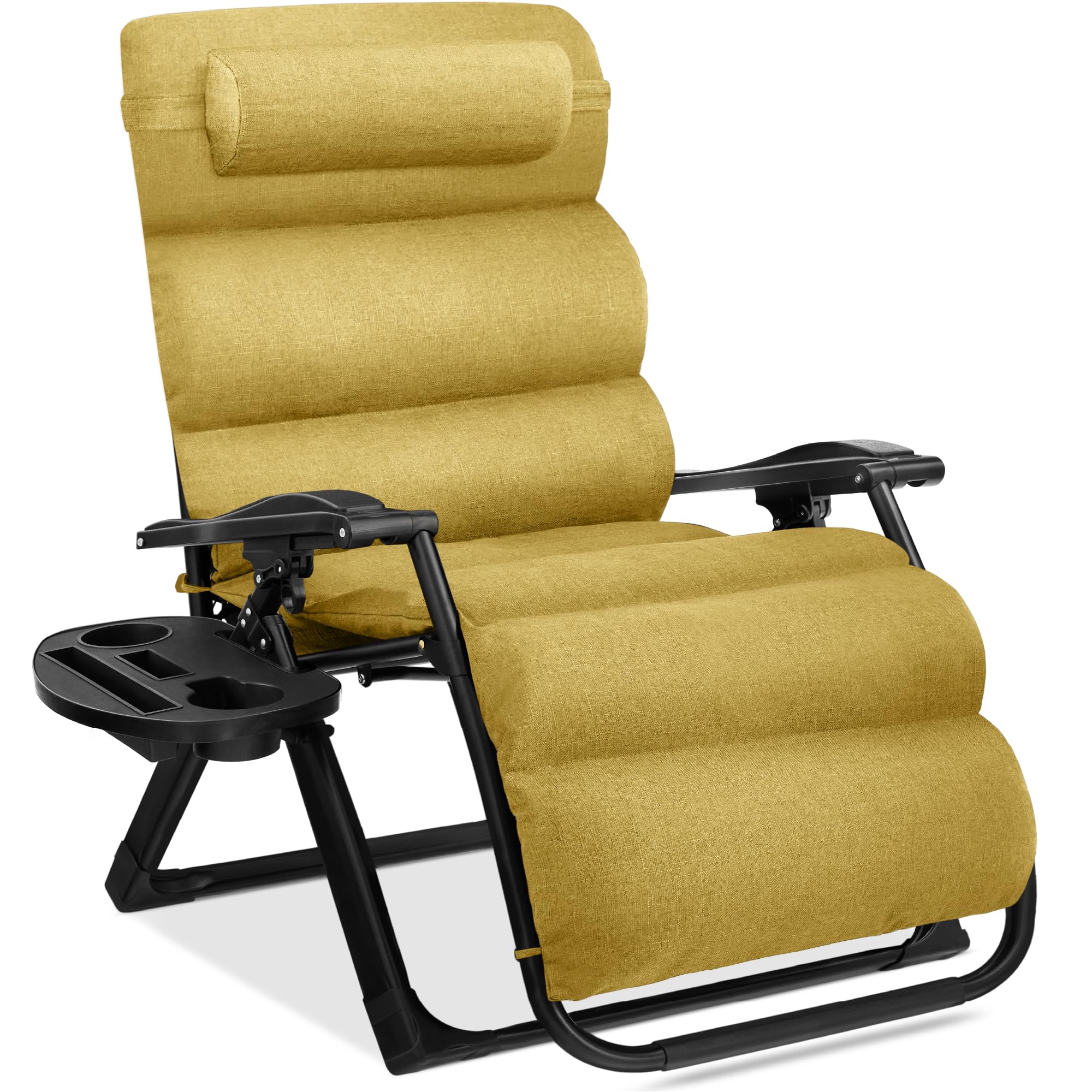 Best Choice Products Oversized Zero Gravity Chair, Folding Outdoor Patio Recliner, XL Anti Gravity Lounger w/Removable Cushion, Cup Holder, Side Tray, 350lb Capacity - Woodland Brown