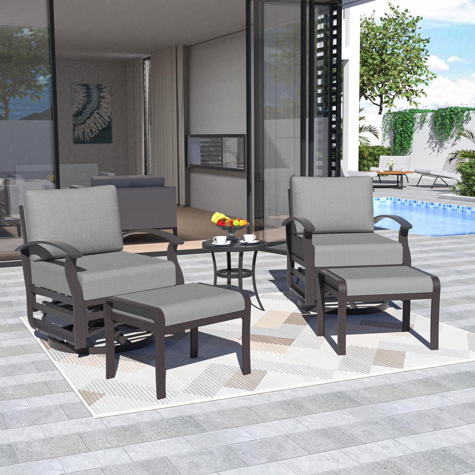 ALAULM Aluminum 3-Seat Patio Furniture Set, Metal Outdoor Furniture Sectional Sofas w/5.1" Cushions for Patio, Backyard, Poolside-DarkBlue