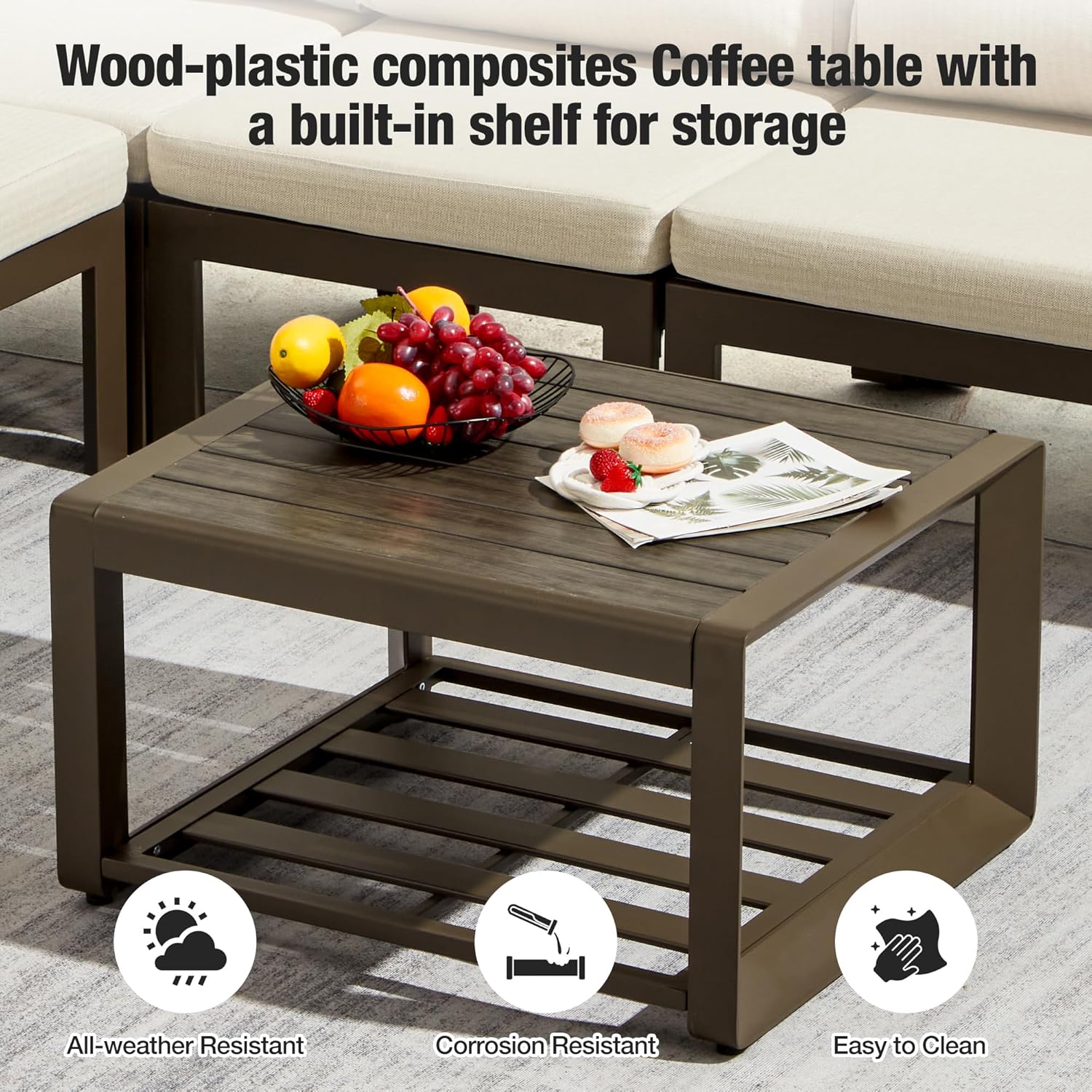 7 Pcs Luxury Aluminum Outdoor Corner Sofa Set with Coffee Table