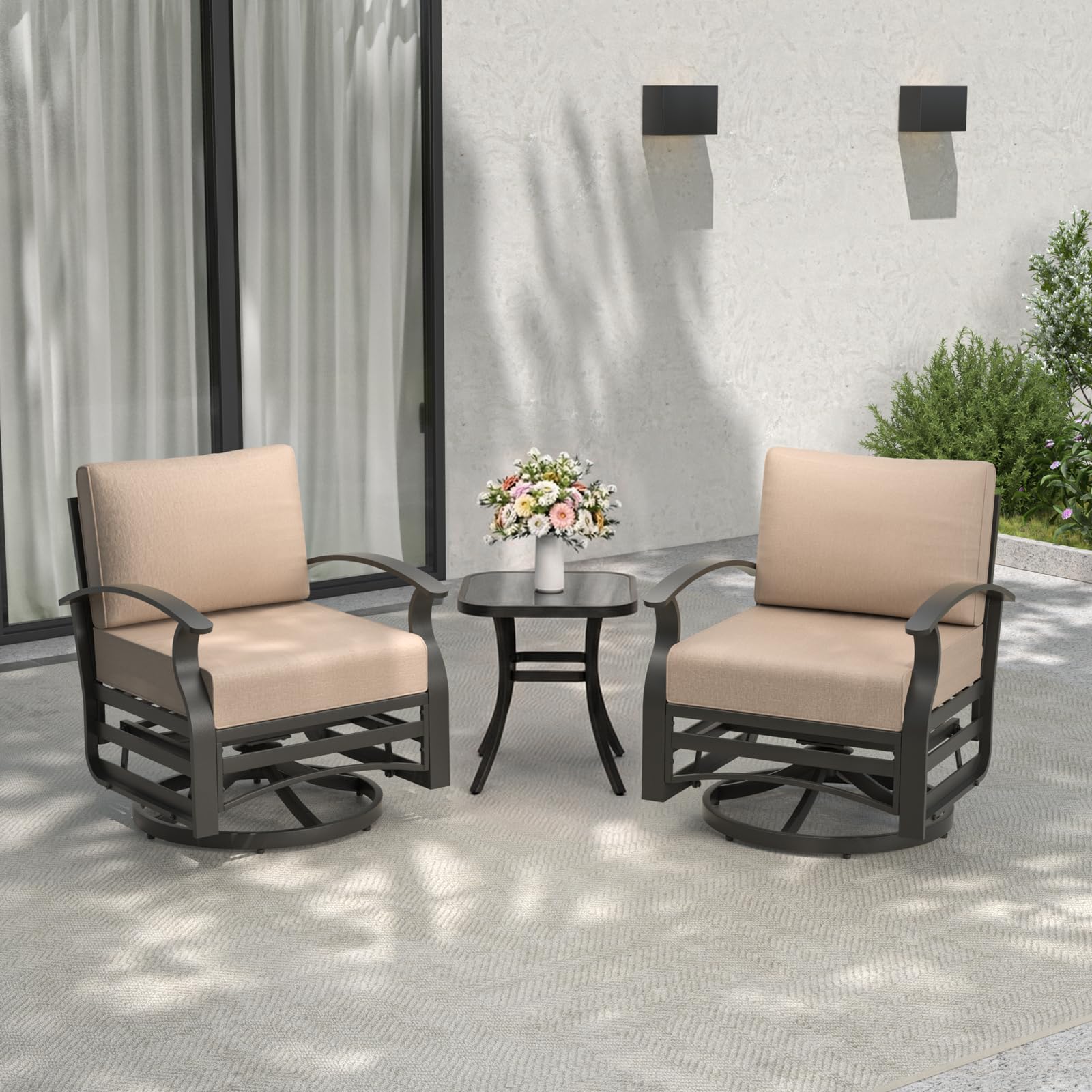 ALAULM Aluminum 3-Seat Patio Furniture Set, Metal Outdoor Furniture Sectional Sofas w/5.1" Cushions for Patio, Backyard, Poolside-DarkBlue