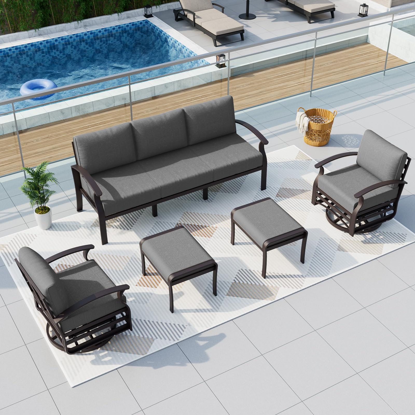ALAULM Aluminum 3-Seat Patio Furniture Set, Metal Outdoor Furniture Sectional Sofas w/5.1" Cushions for Patio, Backyard, Poolside-DarkBlue