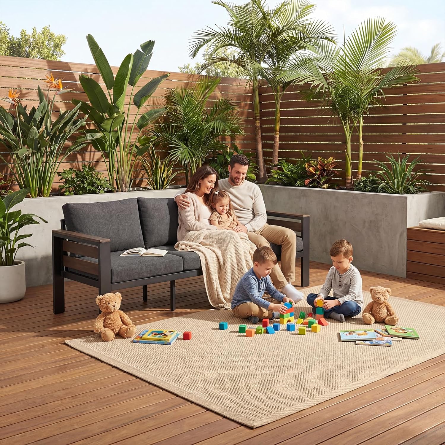 Outdoor Aluminum Patio Furniture Set, 3 Seat Rust-resistant Patio Conversation Sofa with Thick Washable Cushions and 15.2"H Supported Back, Oversized Metal Sectional Sofa Set for Backyard Porch Deck