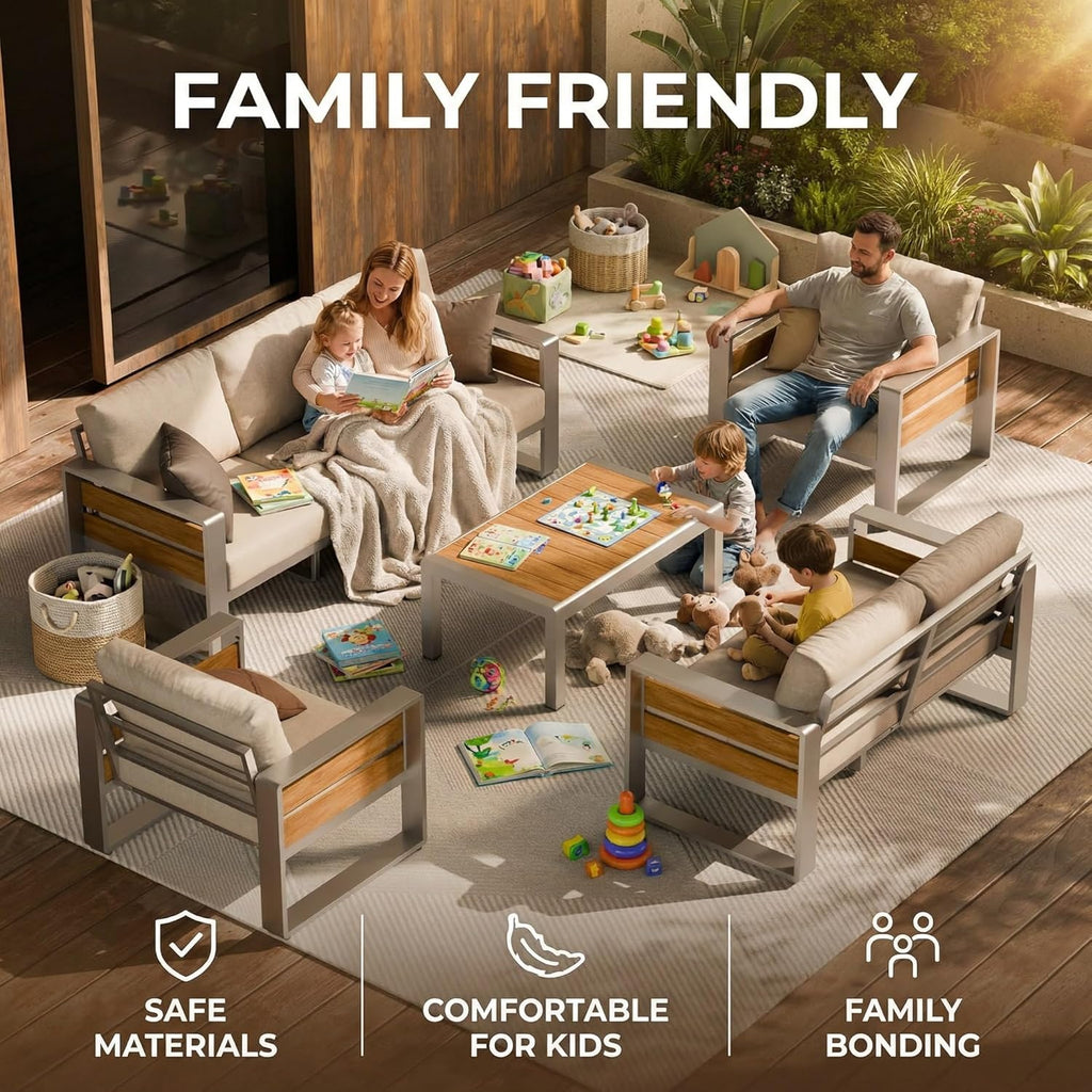 ZANDOR Outside Aluminum Lawn Furniture - 1 Pcs Loveseat, All-Weather Metal Modern Outdoor Loveseat Sofa with Washable Thick Cushion for Garden/Backyard/Porch, Silver