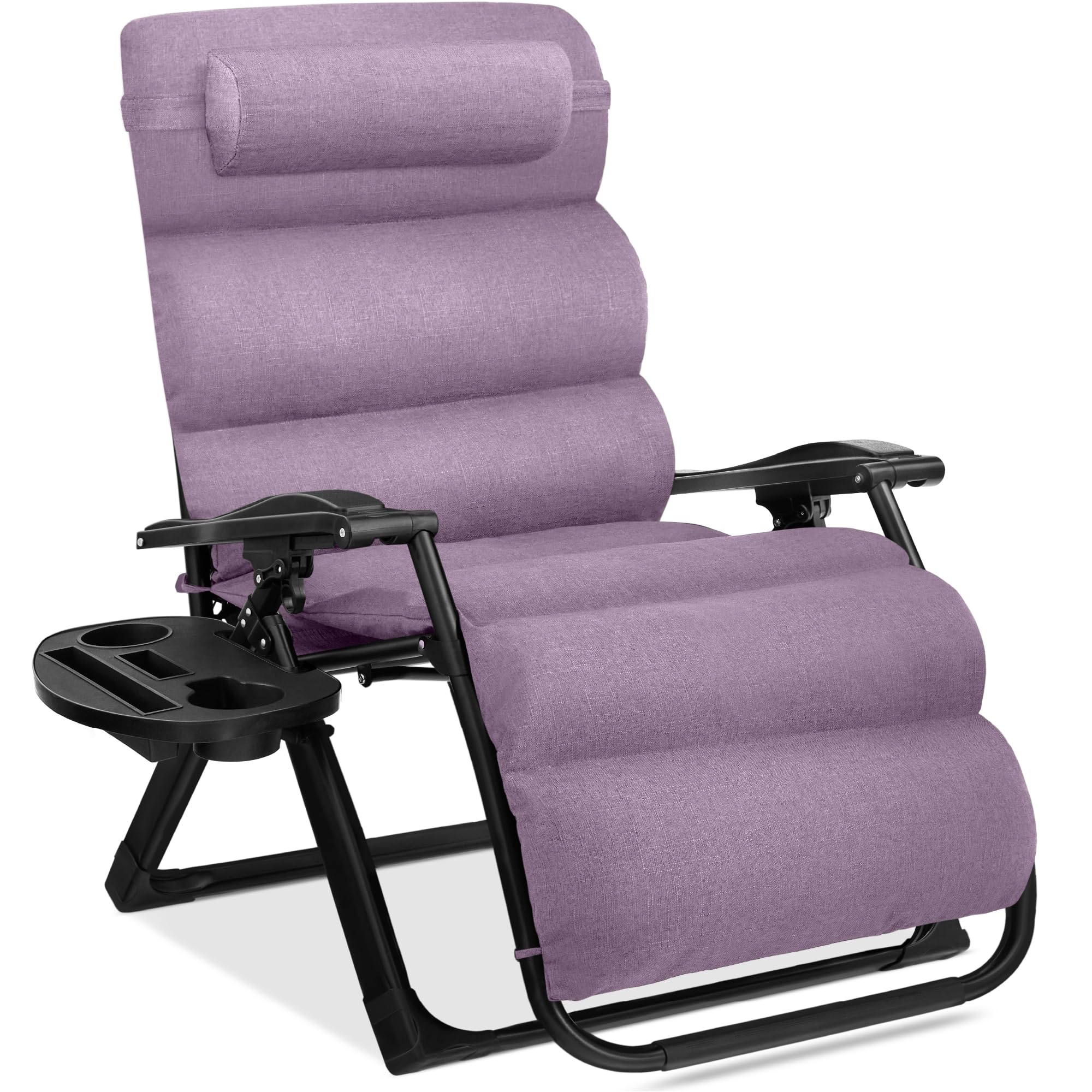 Best Choice Products Oversized Zero Gravity Chair, Folding Outdoor Patio Recliner, XL Anti Gravity Lounger w/Removable Cushion, Cup Holder, Side Tray, 350lb Capacity - Woodland Brown