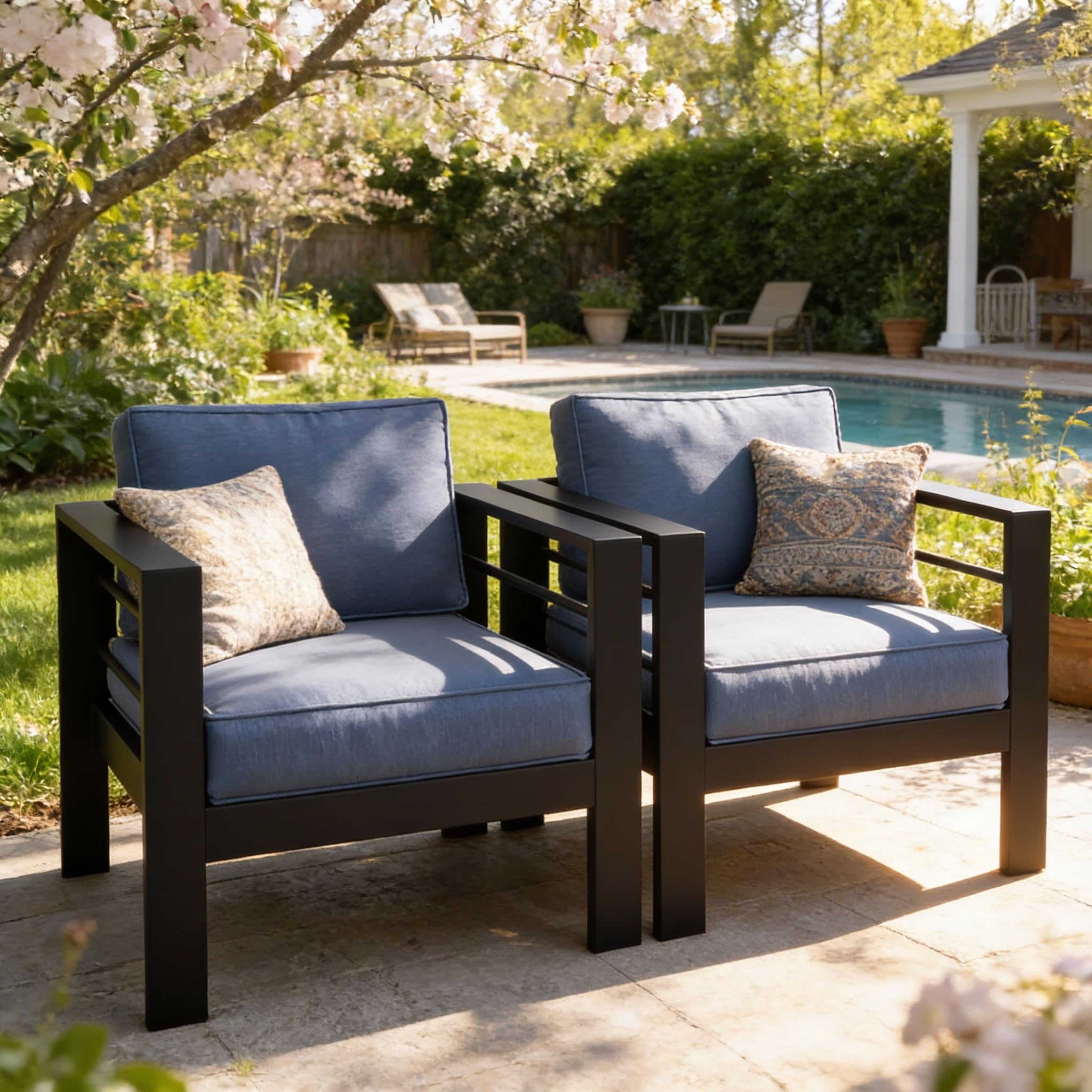 Kiss the Water Outdoor Couch Aluminum Patio Furniture Sofa, 3 Seat All-Weather Metal Patio Couch with 5" Thick and Soft Cushion and Wide Arm, Outdoor Sofa for Balcony, Porch