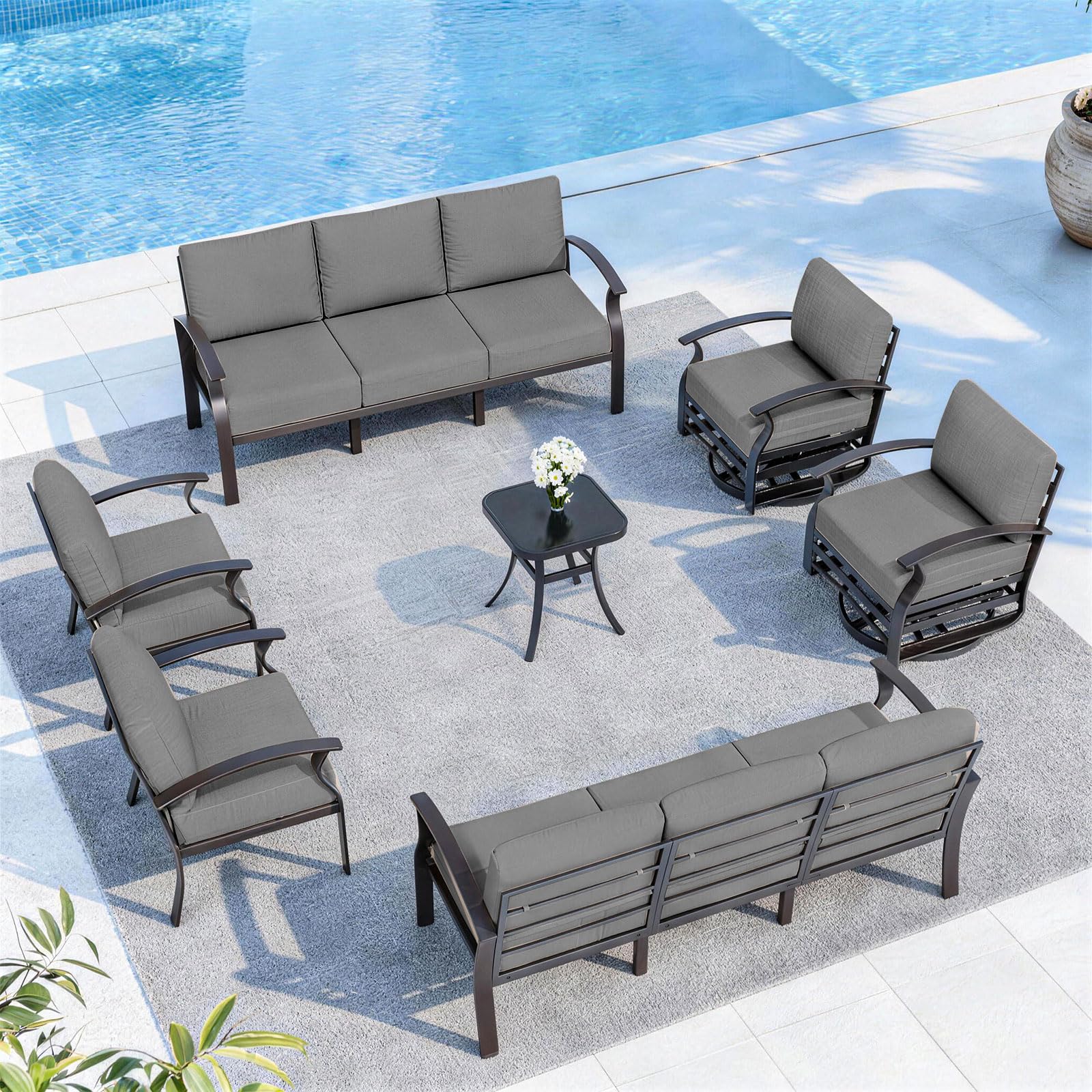 ALAULM Aluminum 3-Seat Patio Furniture Set, Metal Outdoor Furniture Sectional Sofas w/5.1" Cushions for Patio, Backyard, Poolside-DarkBlue