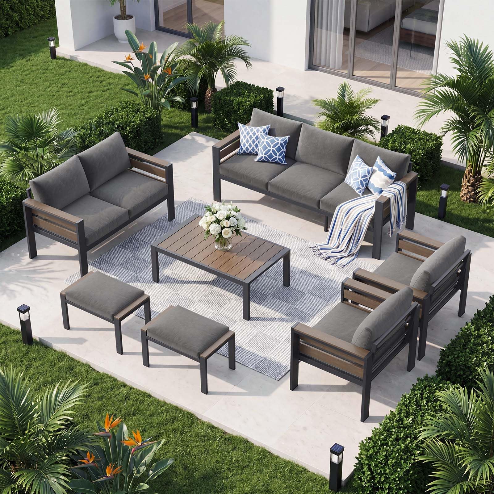 DoCred Aluminum Patio Furniture Set, 3-Seat Metal Sofa for Patio Conversation Set, Outdoor Sofa Set for Porch, Balcony, Deck, Yard, Poolside