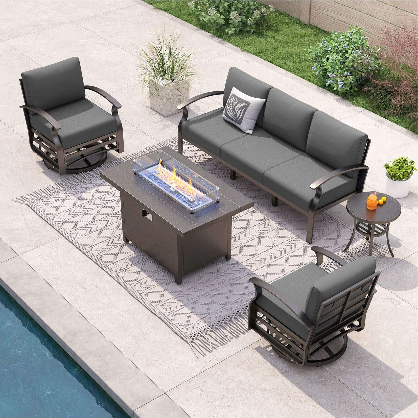 ALAULM Aluminum 3-Seat Patio Furniture Set, Metal Outdoor Furniture Sectional Sofas w/5.1" Cushions for Patio, Backyard, Poolside-DarkBlue