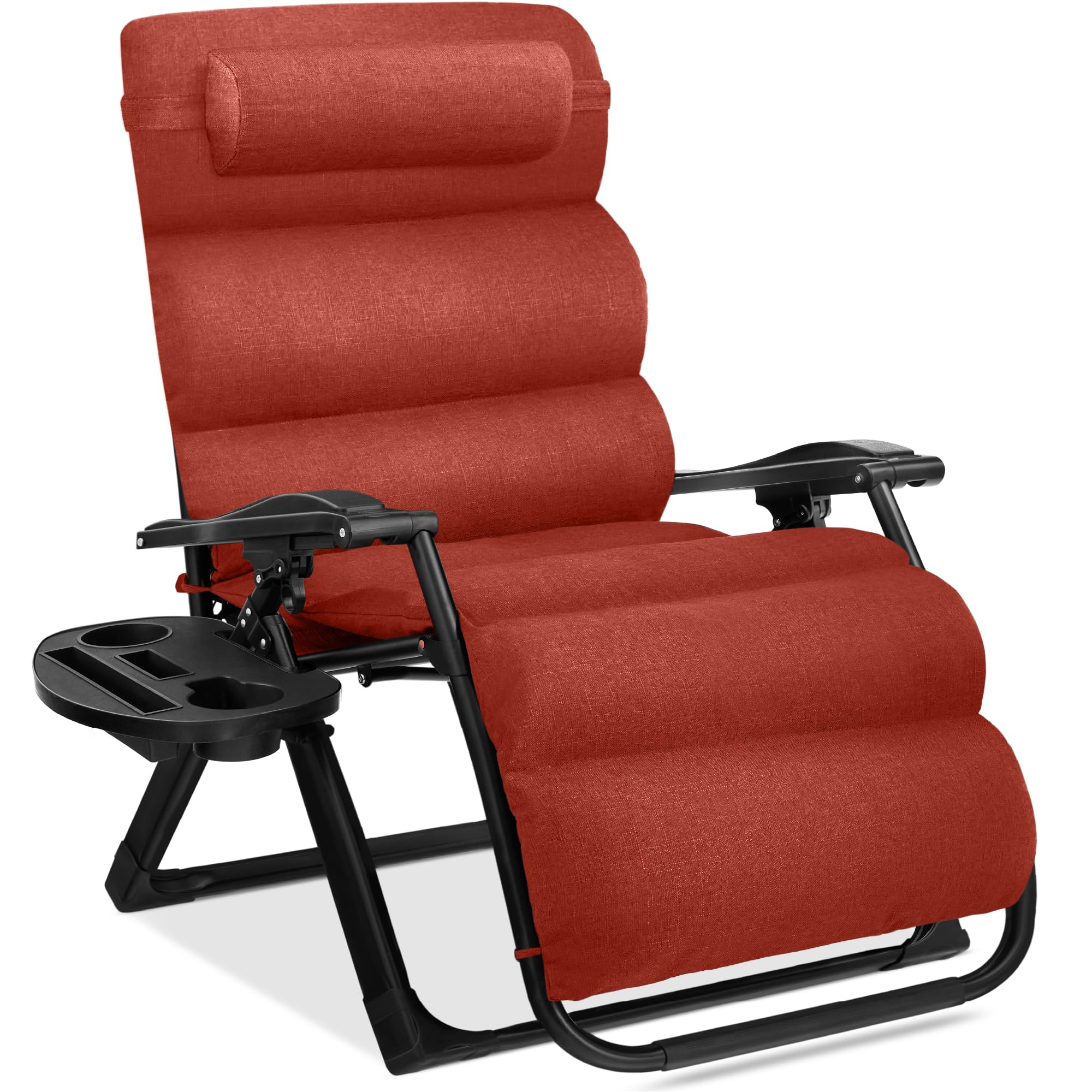 Best Choice Products Oversized Zero Gravity Chair, Folding Outdoor Patio Recliner, XL Anti Gravity Lounger w/Removable Cushion, Cup Holder, Side Tray, 350lb Capacity - Woodland Brown
