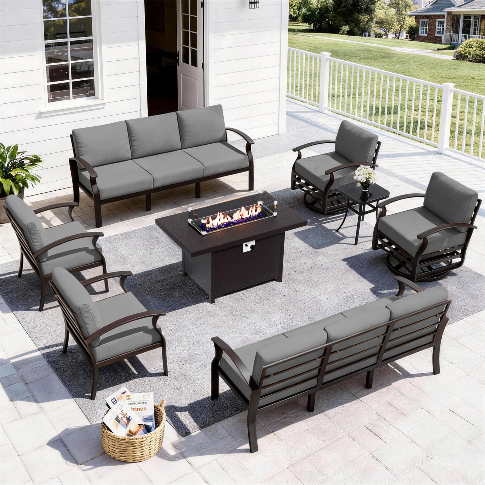 ALAULM Aluminum 3-Seat Patio Furniture Set, Metal Outdoor Furniture Sectional Sofas w/5.1" Cushions for Patio, Backyard, Poolside-DarkBlue