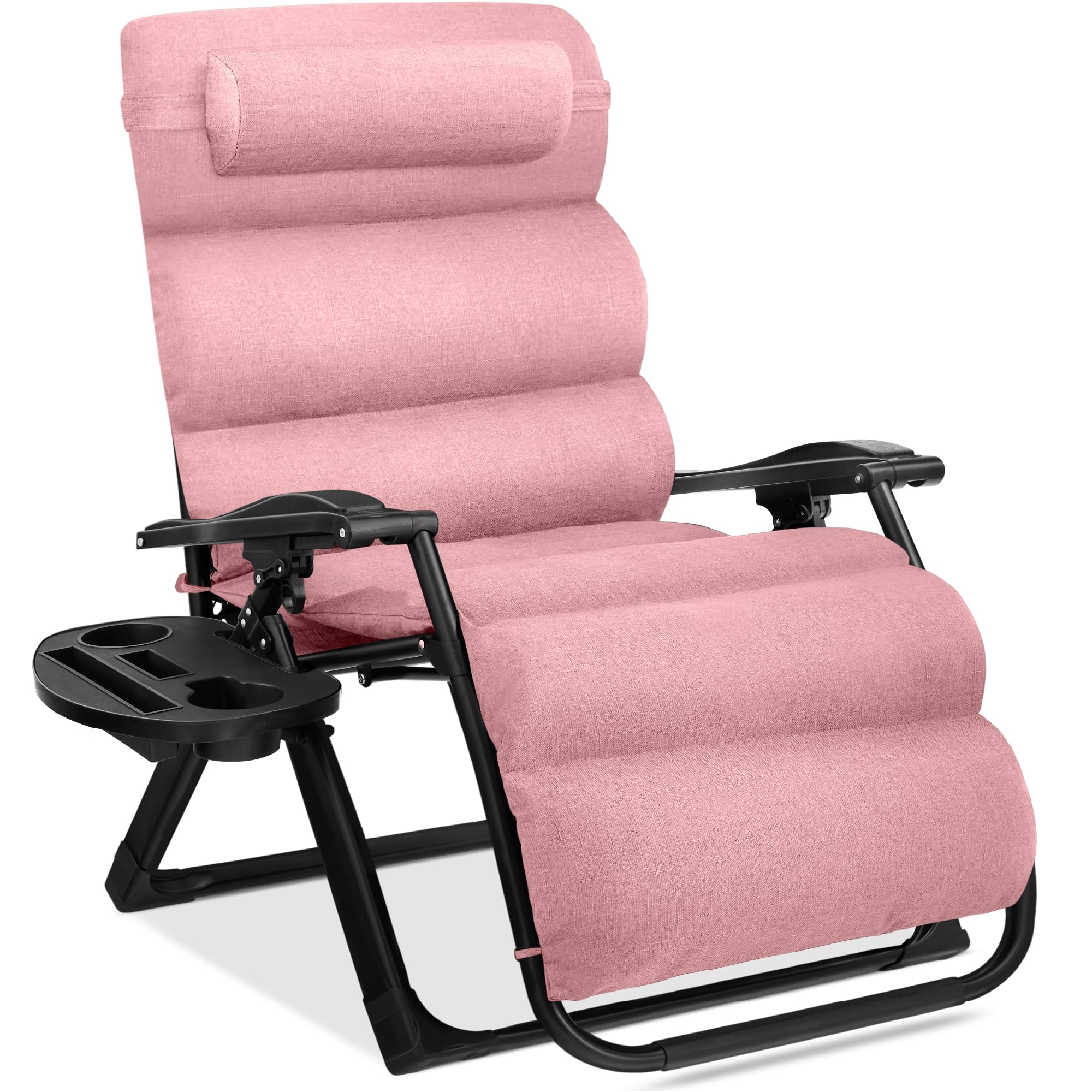 Best Choice Products Oversized Zero Gravity Chair, Folding Outdoor Patio Recliner, XL Anti Gravity Lounger w/Removable Cushion, Cup Holder, Side Tray, 350lb Capacity - Woodland Brown