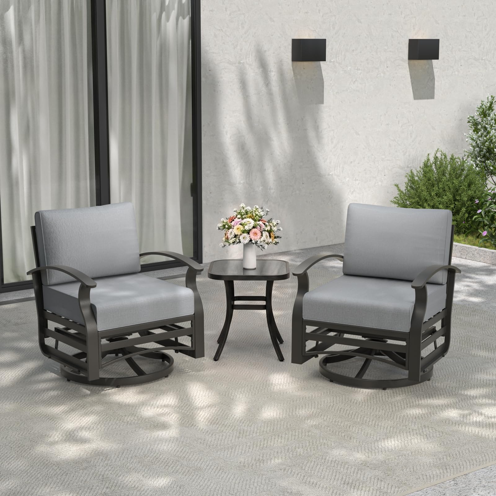 ALAULM Aluminum 3-Seat Patio Furniture Set, Metal Outdoor Furniture Sectional Sofas w/5.1" Cushions for Patio, Backyard, Poolside-DarkBlue