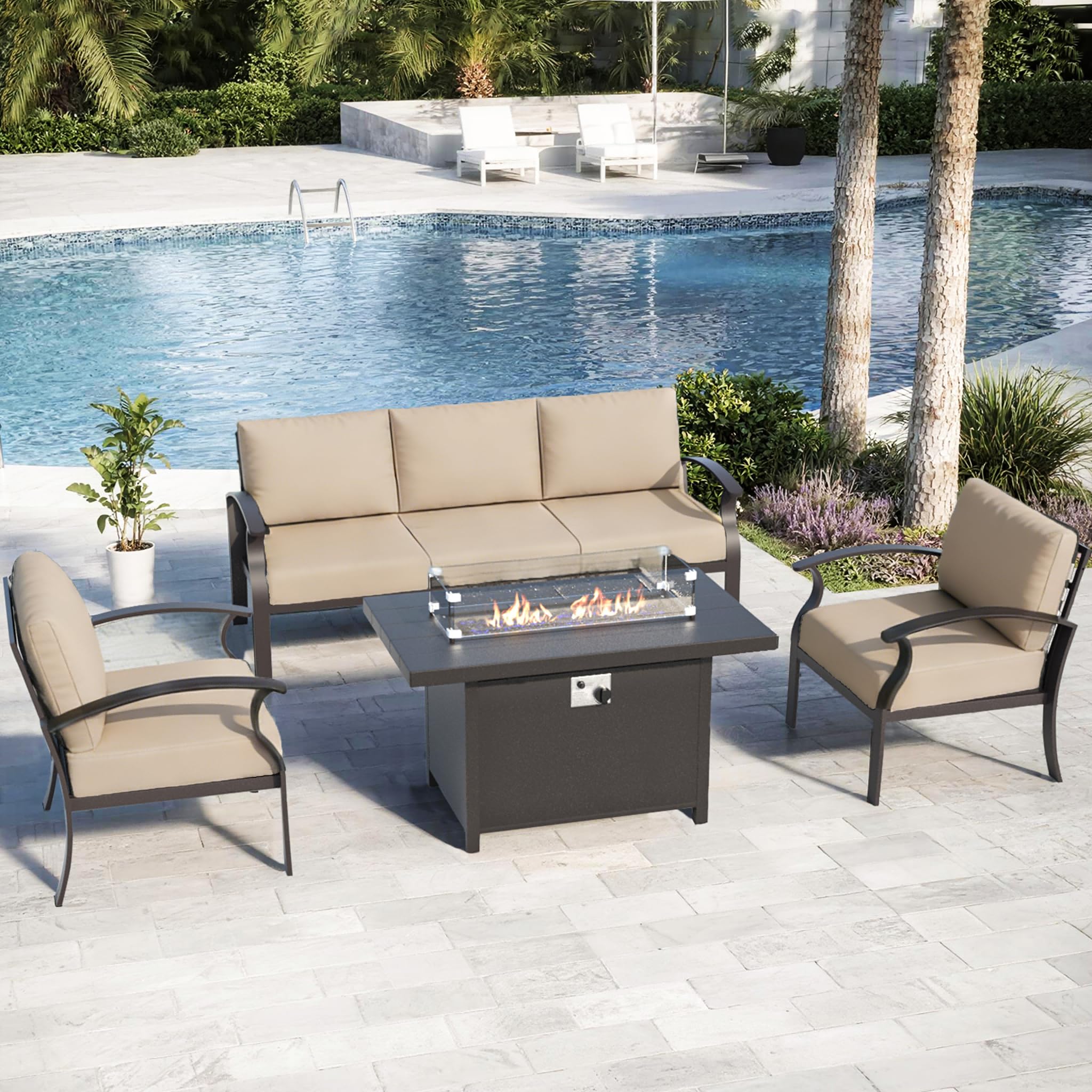ALAULM Aluminum 3-Seat Patio Furniture Set, Metal Outdoor Furniture Sectional Sofas w/5.1" Cushions for Patio, Backyard, Poolside-DarkBlue