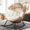 Vongrasig Wicker Egg Chair PE Rattan Chair with Cushion, Oversized Patio Lounge Chair for Outdoor, Indoor, Balcony, Backyard, Garden, Living Room, Beige