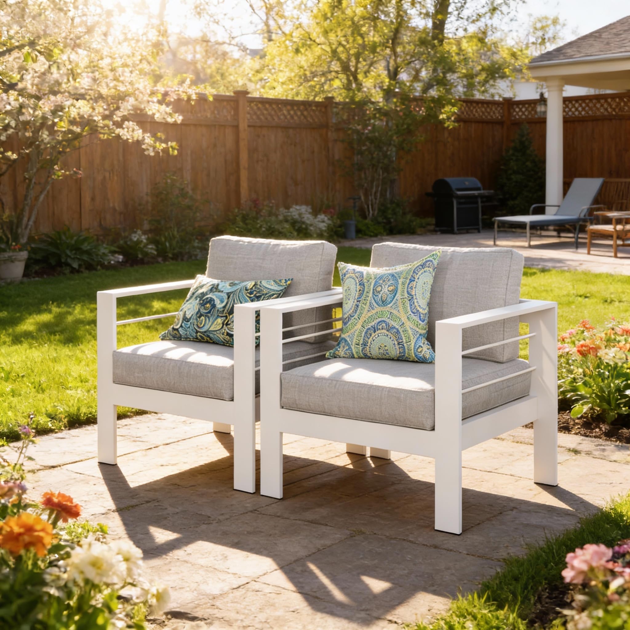 Kiss the Water Outdoor Couch Aluminum Patio Furniture Sofa, 3 Seat All-Weather Metal Patio Couch with 5" Thick and Soft Cushion and Wide Arm, Outdoor Sofa for Balcony, Porch