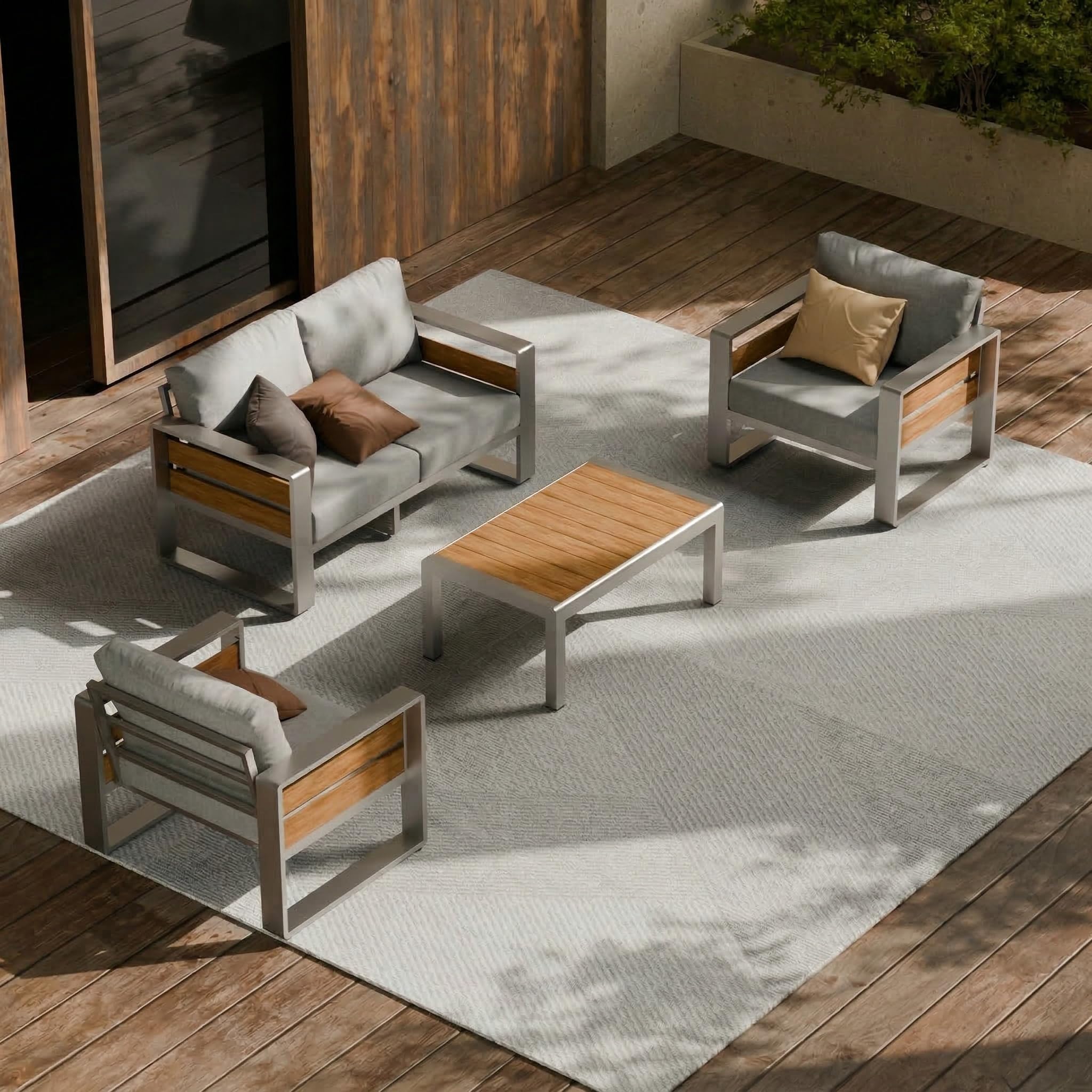 ZANDOR Outside Aluminum Lawn Furniture - 1 Pcs Loveseat, All-Weather Metal Modern Outdoor Loveseat Sofa with Washable Thick Cushion for Garden/Backyard/Porch, Silver