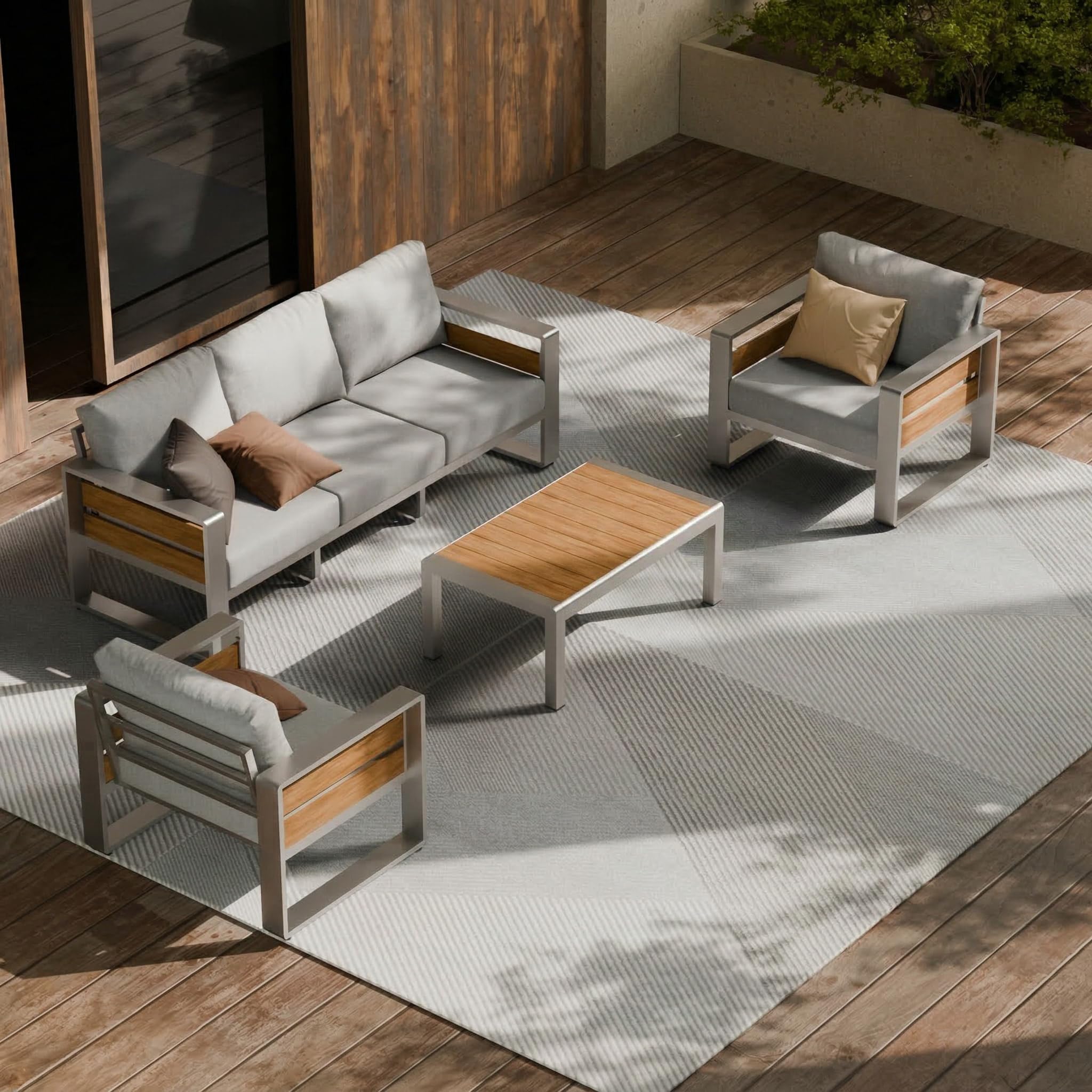 ZANDOR Outside Aluminum Lawn Furniture - 1 Pcs Loveseat, All-Weather Metal Modern Outdoor Loveseat Sofa with Washable Thick Cushion for Garden/Backyard/Porch, Silver