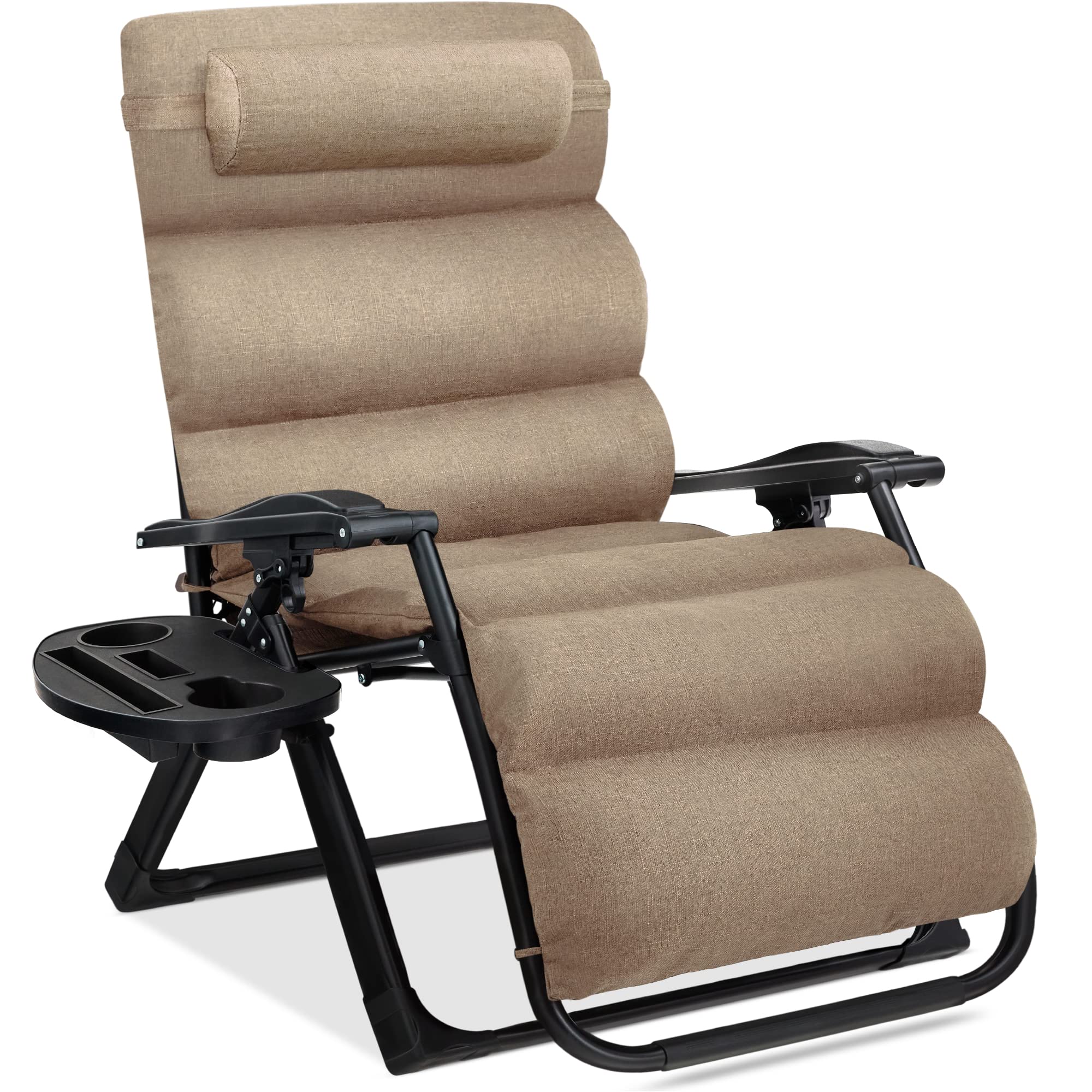 Best Choice Products Oversized Zero Gravity Chair, Folding Outdoor Patio Recliner, XL Anti Gravity Lounger w/Removable Cushion, Cup Holder, Side Tray, 350lb Capacity - Woodland Brown