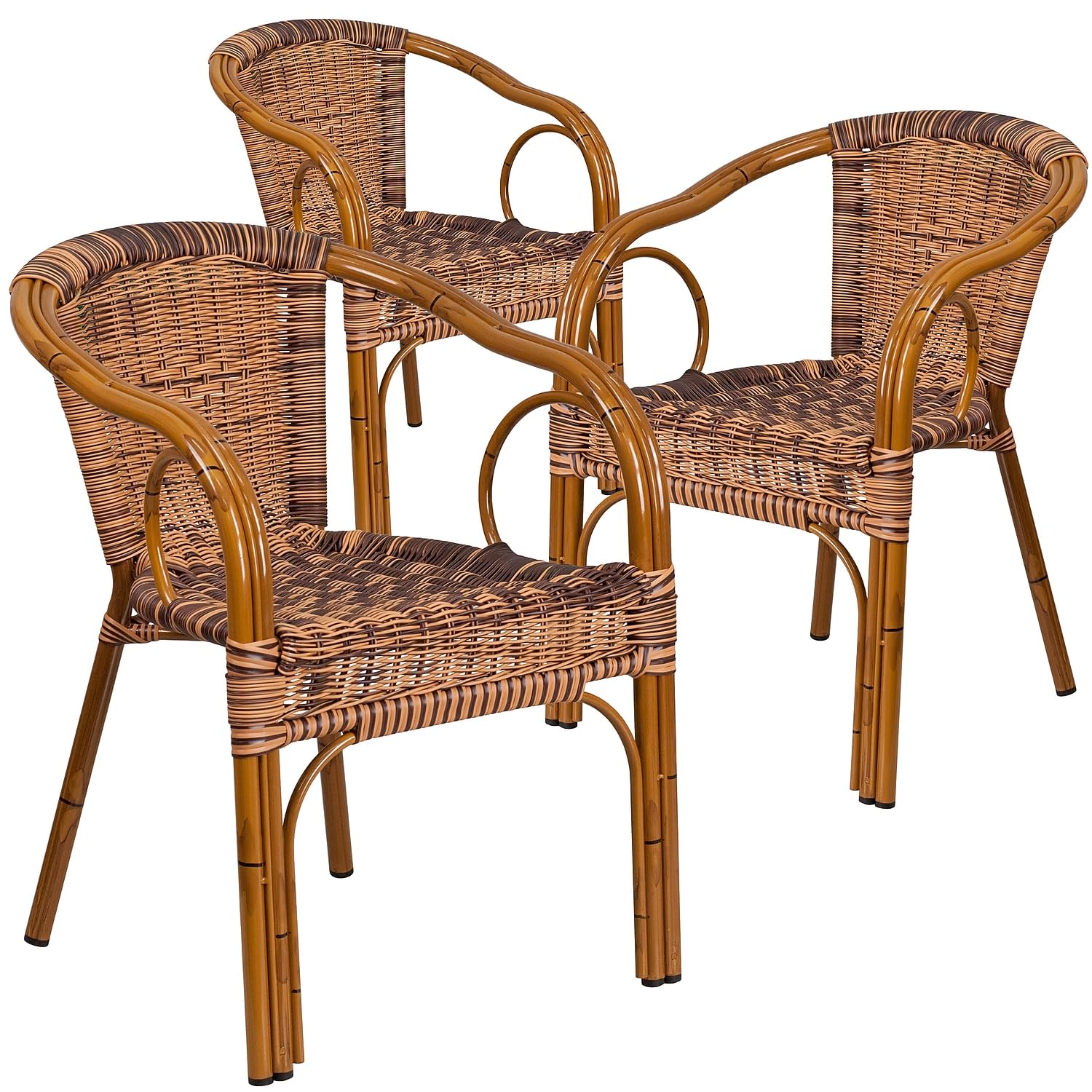 Flash Furniture Cadiz Series Dark Red Bamboo-Aluminum Indoor-Outdoor Restaurant-Patio Chair with Burning Brown Rattan