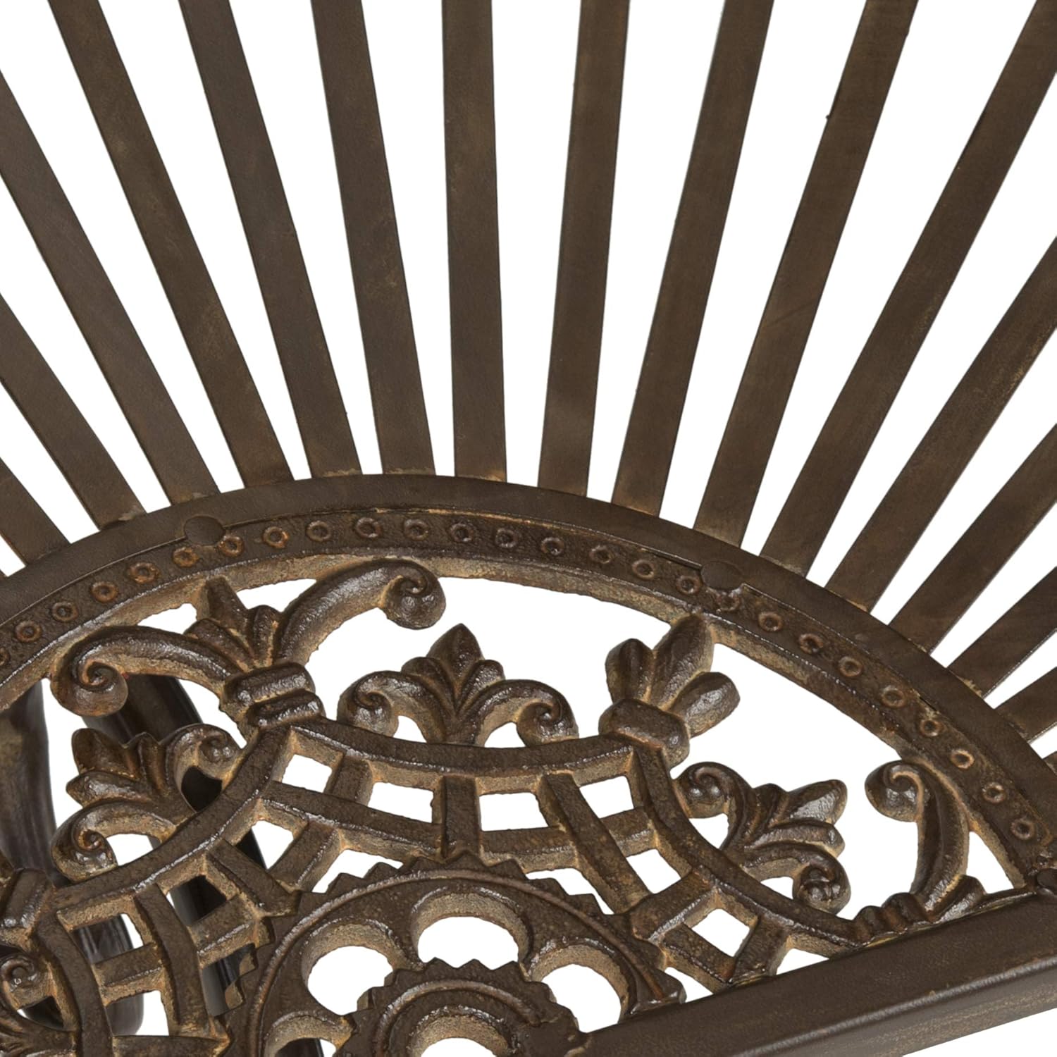 SAFAVIEH Outdoor - Annalise Half-Moon Accent Table - Rustic Brown Iron Metal - Vintage Baroque Scrollwork - Ideal for Patio, Deck, Porch, Garden, 35.5" W x 18.5" D x 29" H (PAT5008B)