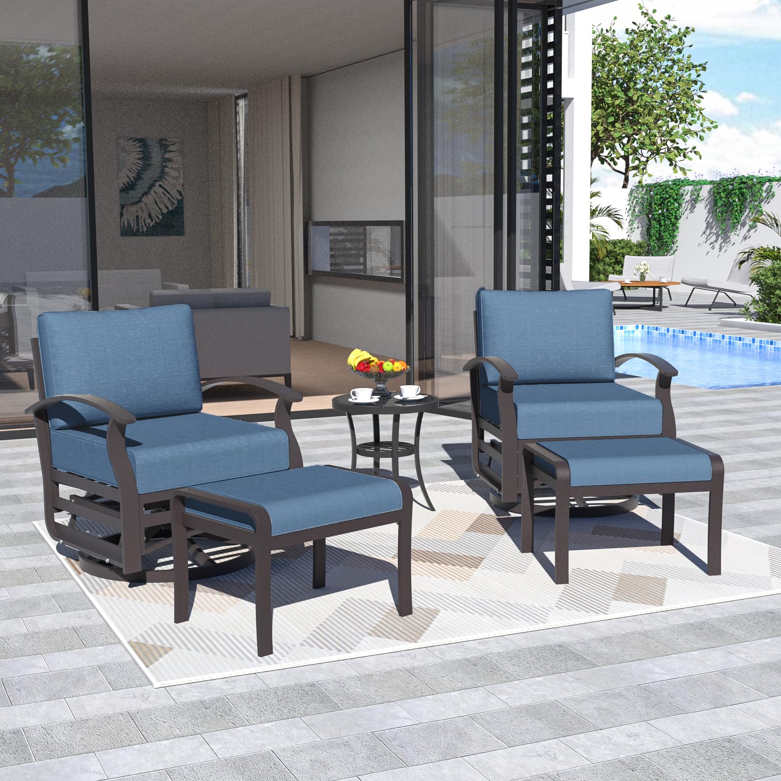 ALAULM Aluminum 3-Seat Patio Furniture Set, Metal Outdoor Furniture Sectional Sofas w/5.1" Cushions for Patio, Backyard, Poolside-DarkBlue