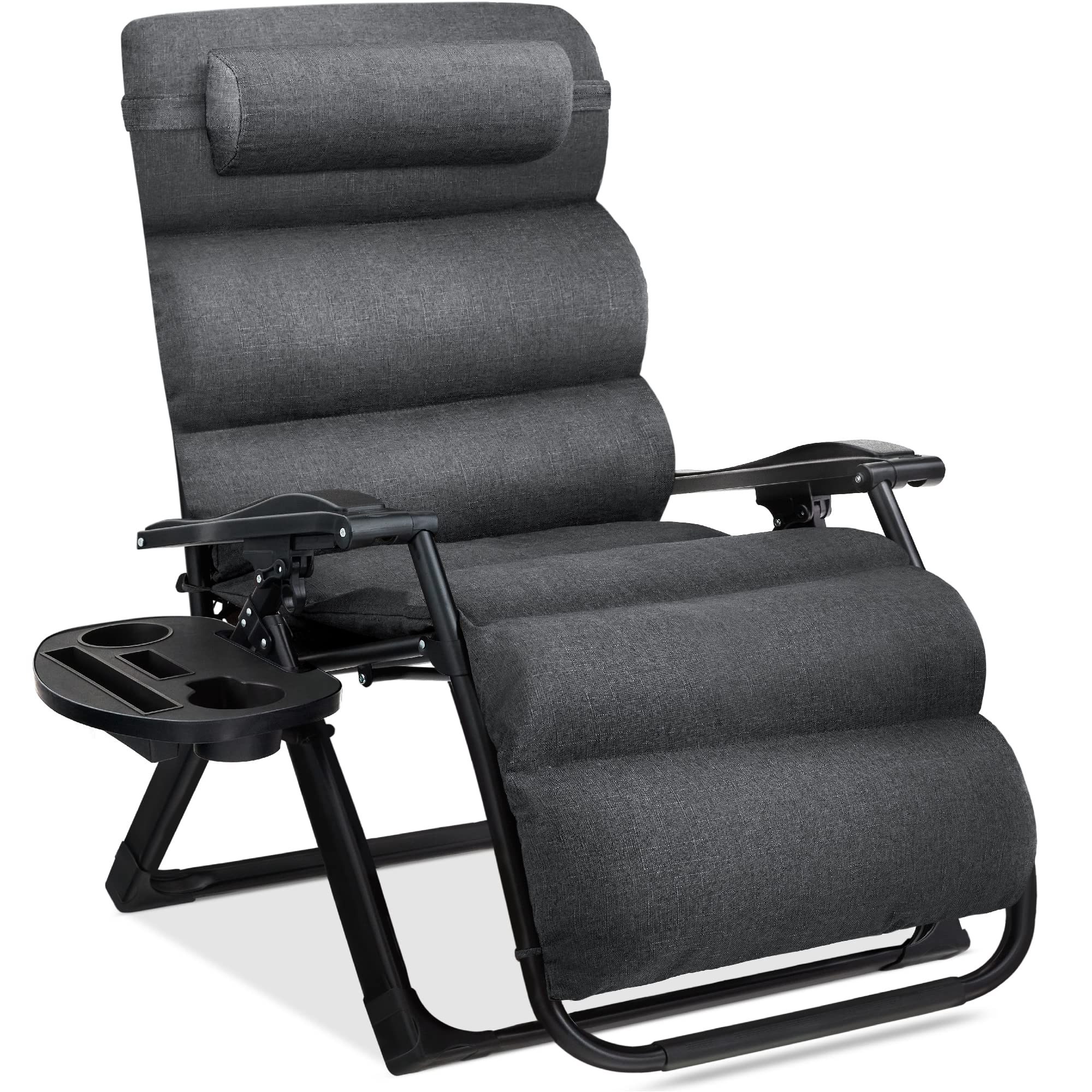 Best Choice Products Oversized Zero Gravity Chair, Folding Outdoor Patio Recliner, XL Anti Gravity Lounger w/Removable Cushion, Cup Holder, Side Tray, 350lb Capacity - Woodland Brown