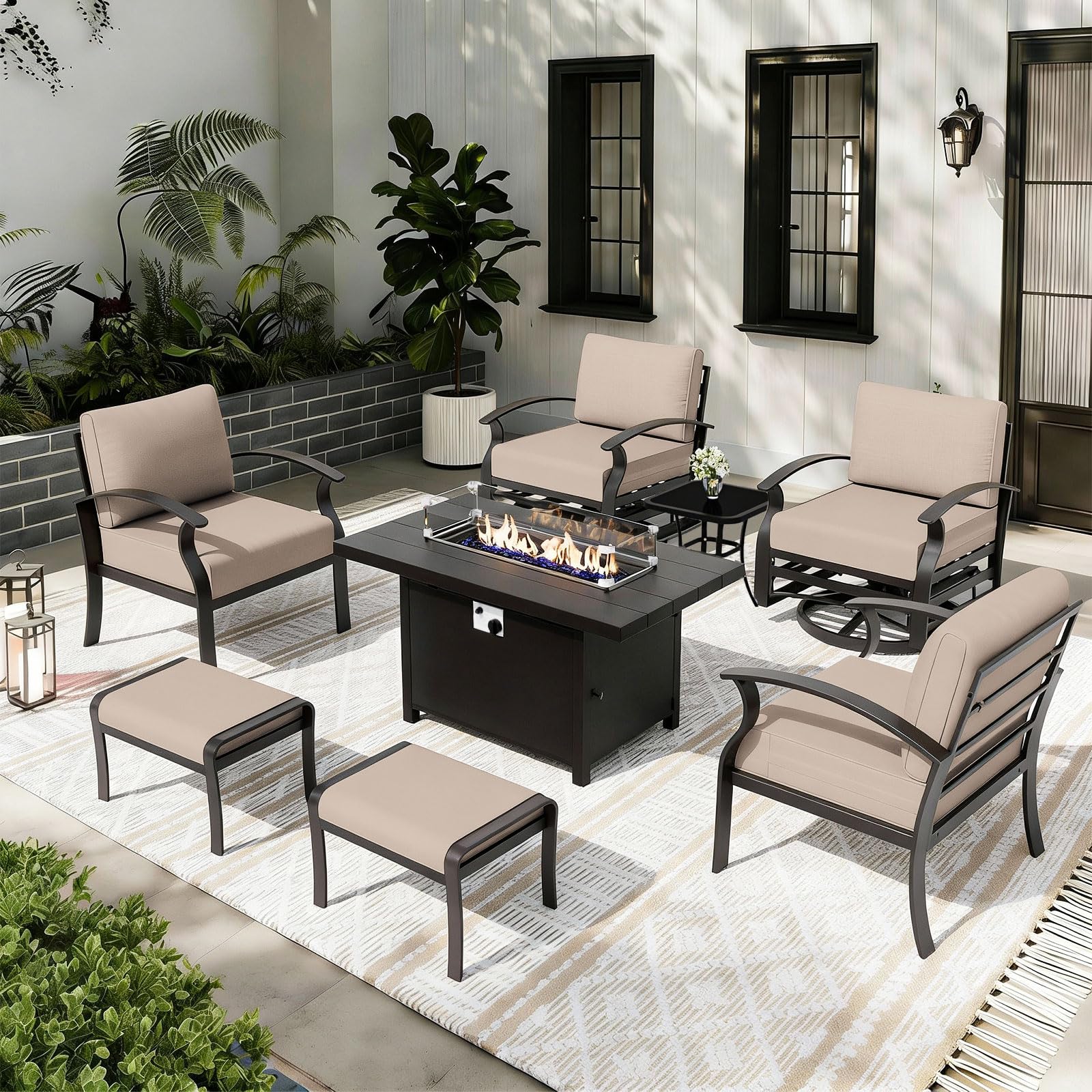 ALAULM Aluminum 3-Seat Patio Furniture Set, Metal Outdoor Furniture Sectional Sofas w/5.1" Cushions for Patio, Backyard, Poolside-DarkBlue