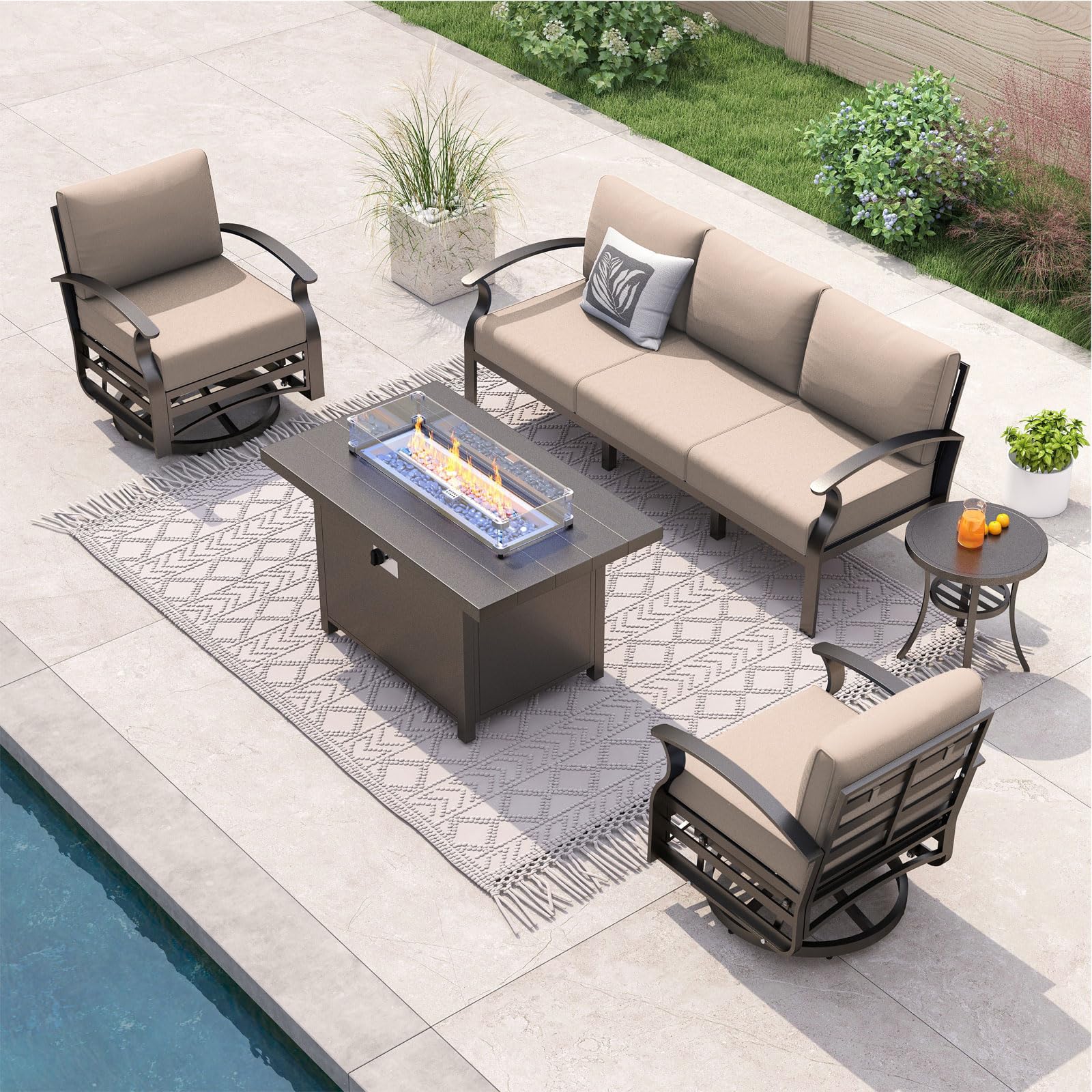 ALAULM Aluminum 3-Seat Patio Furniture Set, Metal Outdoor Furniture Sectional Sofas w/5.1" Cushions for Patio, Backyard, Poolside-DarkBlue