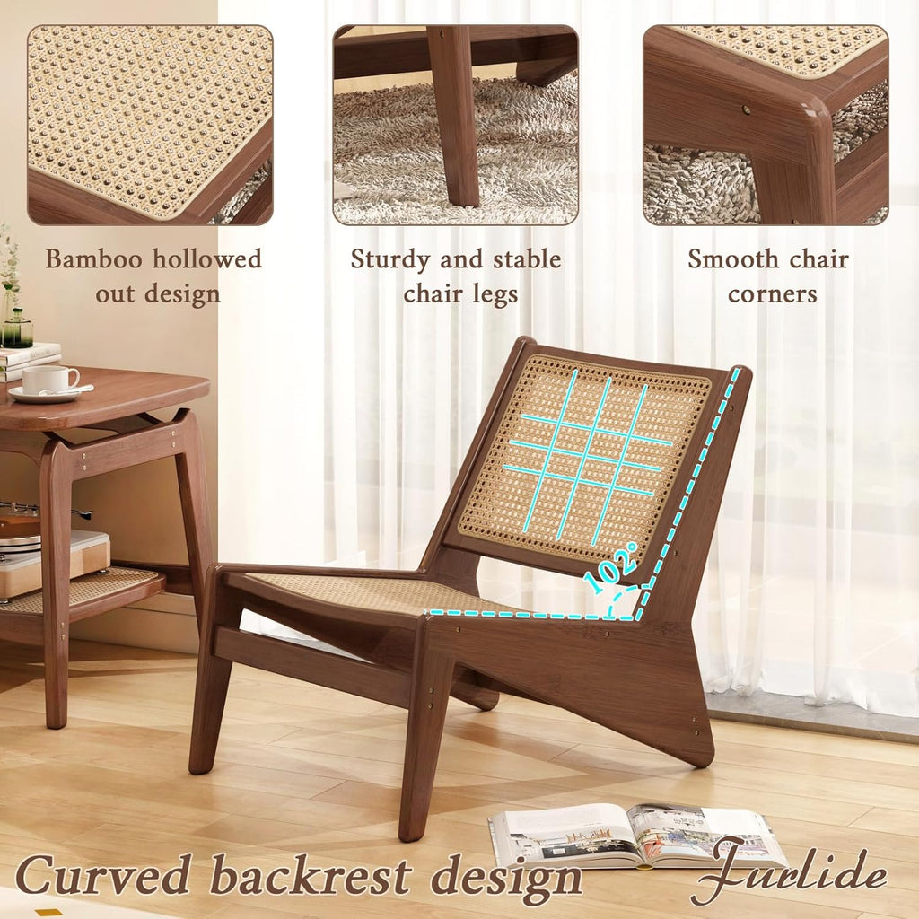 Furlide Mid-Century Rattan Accent Chair, Walnut