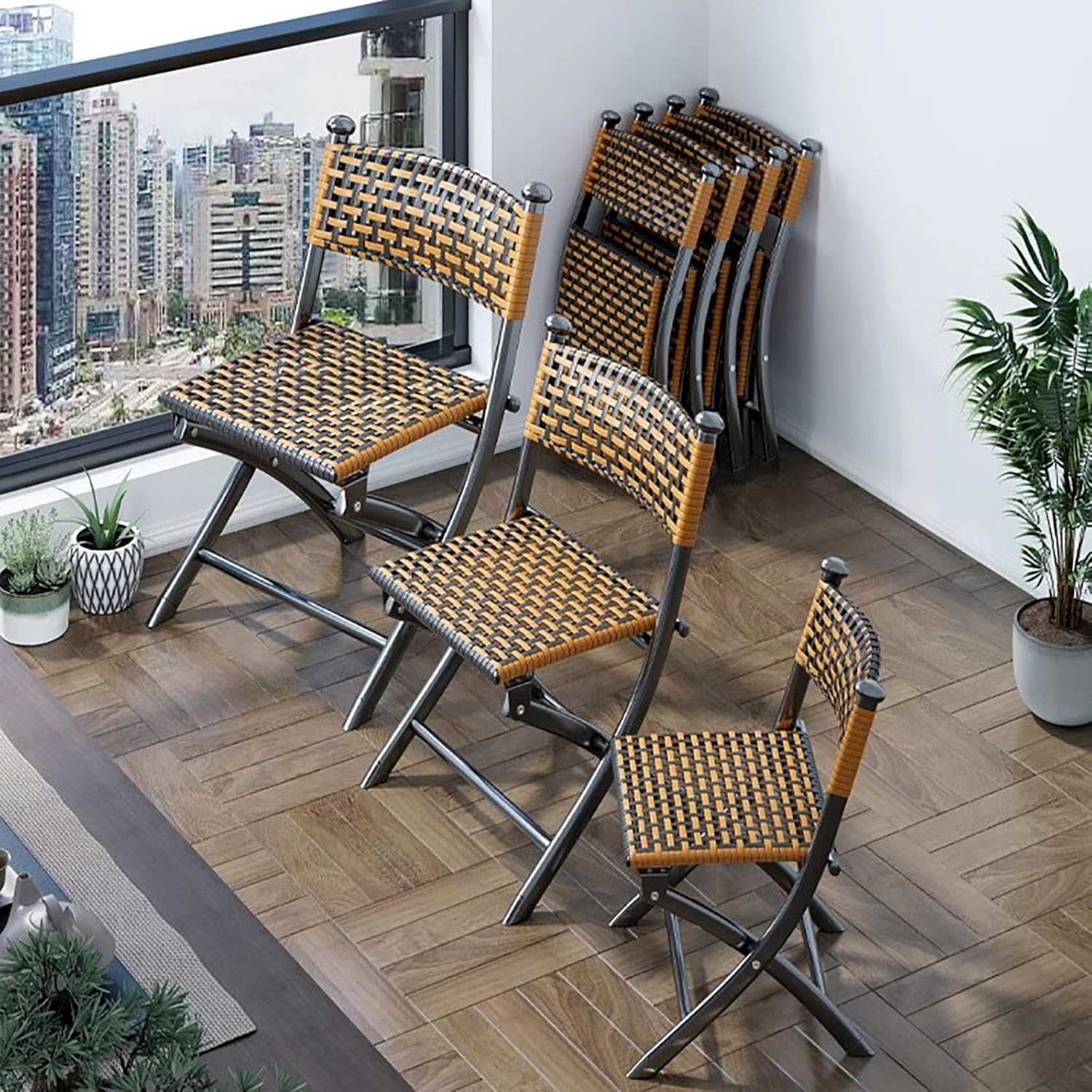 Cool and Breathable Folding Chair, Camping Chair, Hand-Woven Outdoor Chair, Balcony Rattan Chair Leisure Curved (Color : Retro Color, Size : Medium)