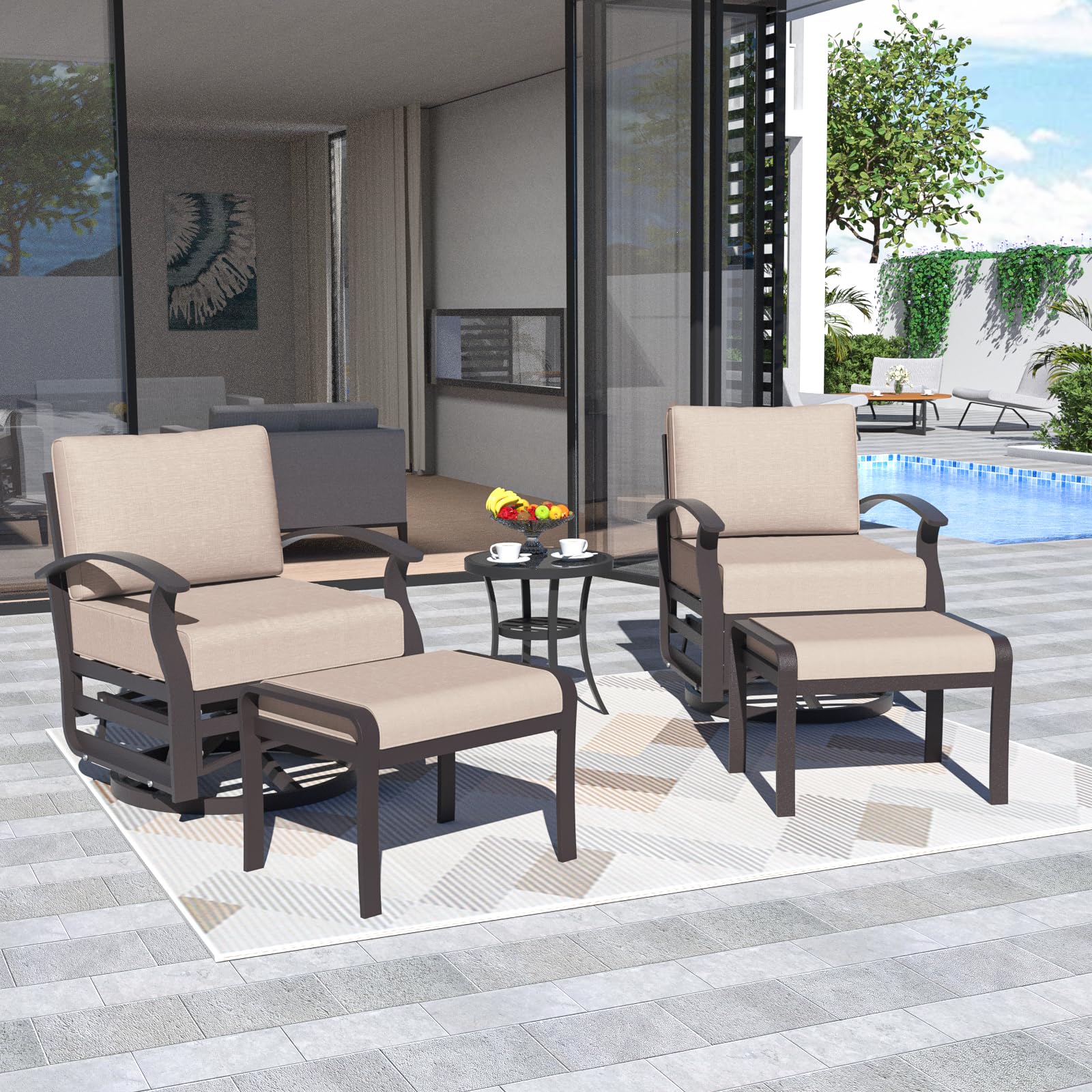 ALAULM Aluminum 3-Seat Patio Furniture Set, Metal Outdoor Furniture Sectional Sofas w/5.1" Cushions for Patio, Backyard, Poolside-DarkBlue