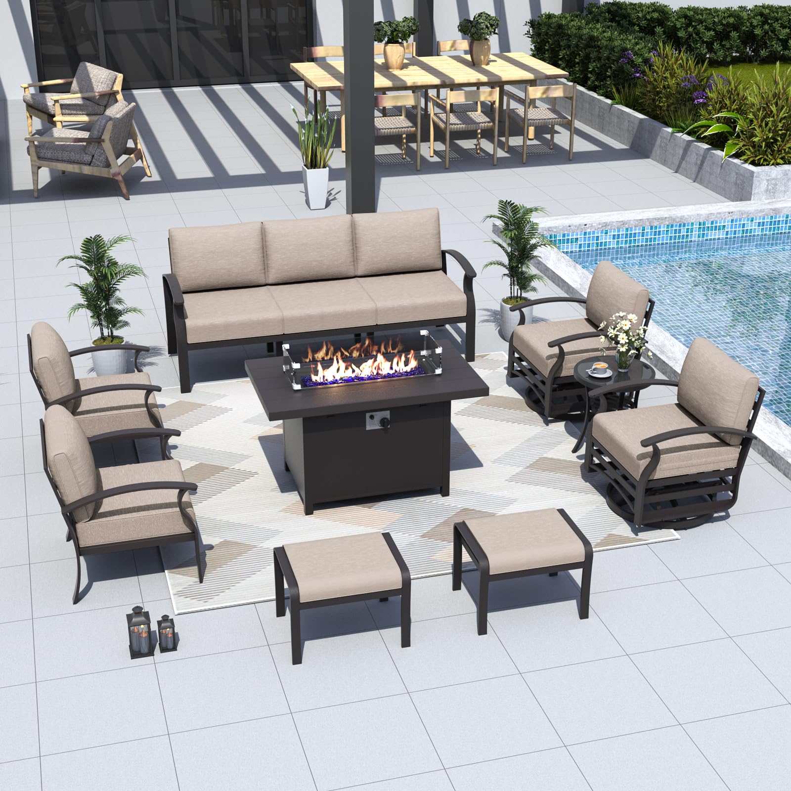 ALAULM Aluminum 3-Seat Patio Furniture Set, Metal Outdoor Furniture Sectional Sofas w/5.1" Cushions for Patio, Backyard, Poolside-DarkBlue