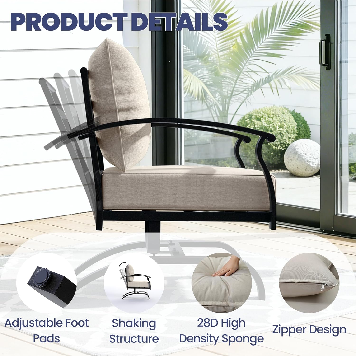 Kullavik Patio Furniture Set,4 Piece Metal Outdoor Patio Furniture Set,All Weather Modern Patio Conversation Sets w/3 Seater Sofa,2 Single Sofas and Coffee Table for Balcony Deck,Sand
