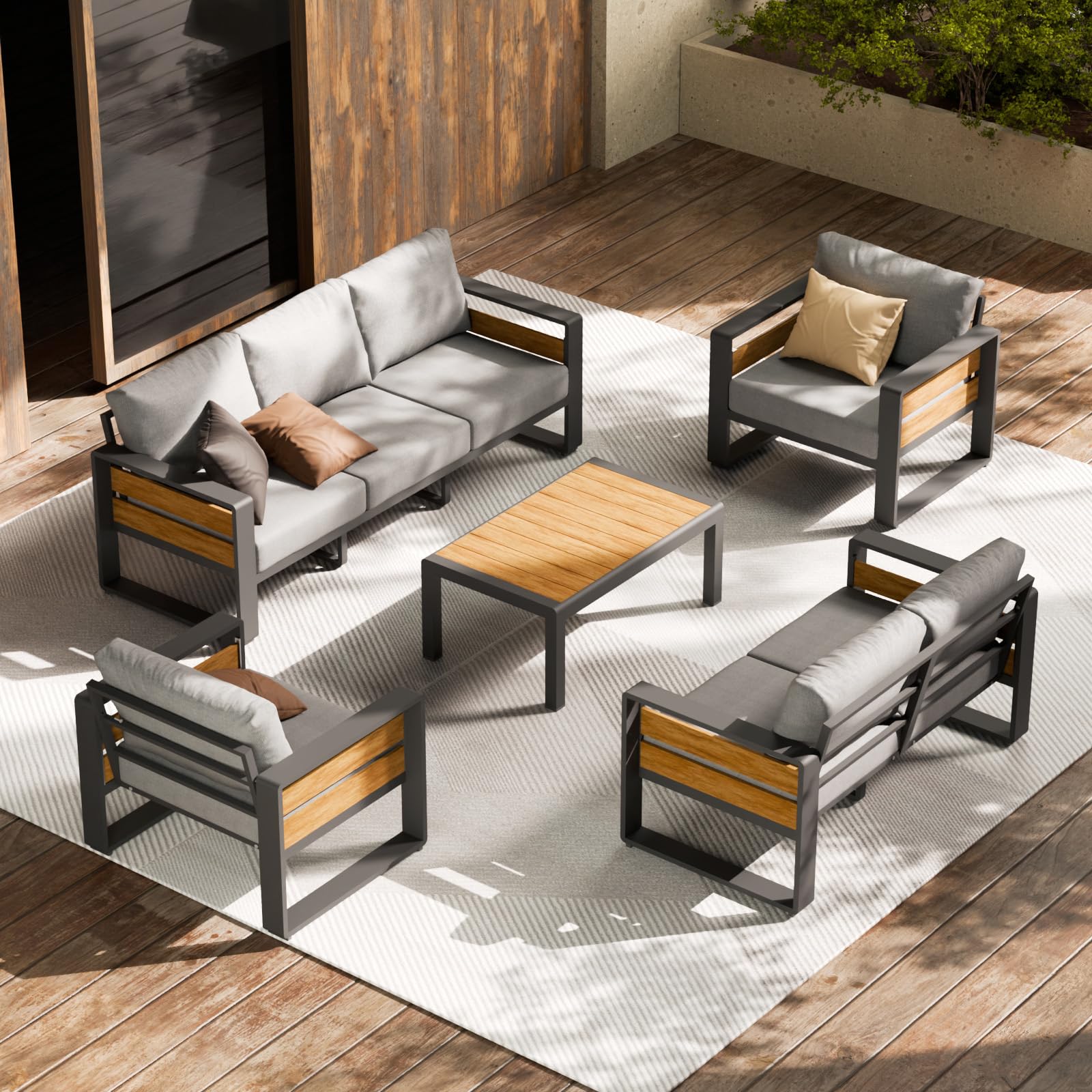 ZANDOR Outside Aluminum Lawn Furniture - 1 Pcs Loveseat, All-Weather Metal Modern Outdoor Loveseat Sofa with Washable Thick Cushion for Garden/Backyard/Porch, Silver