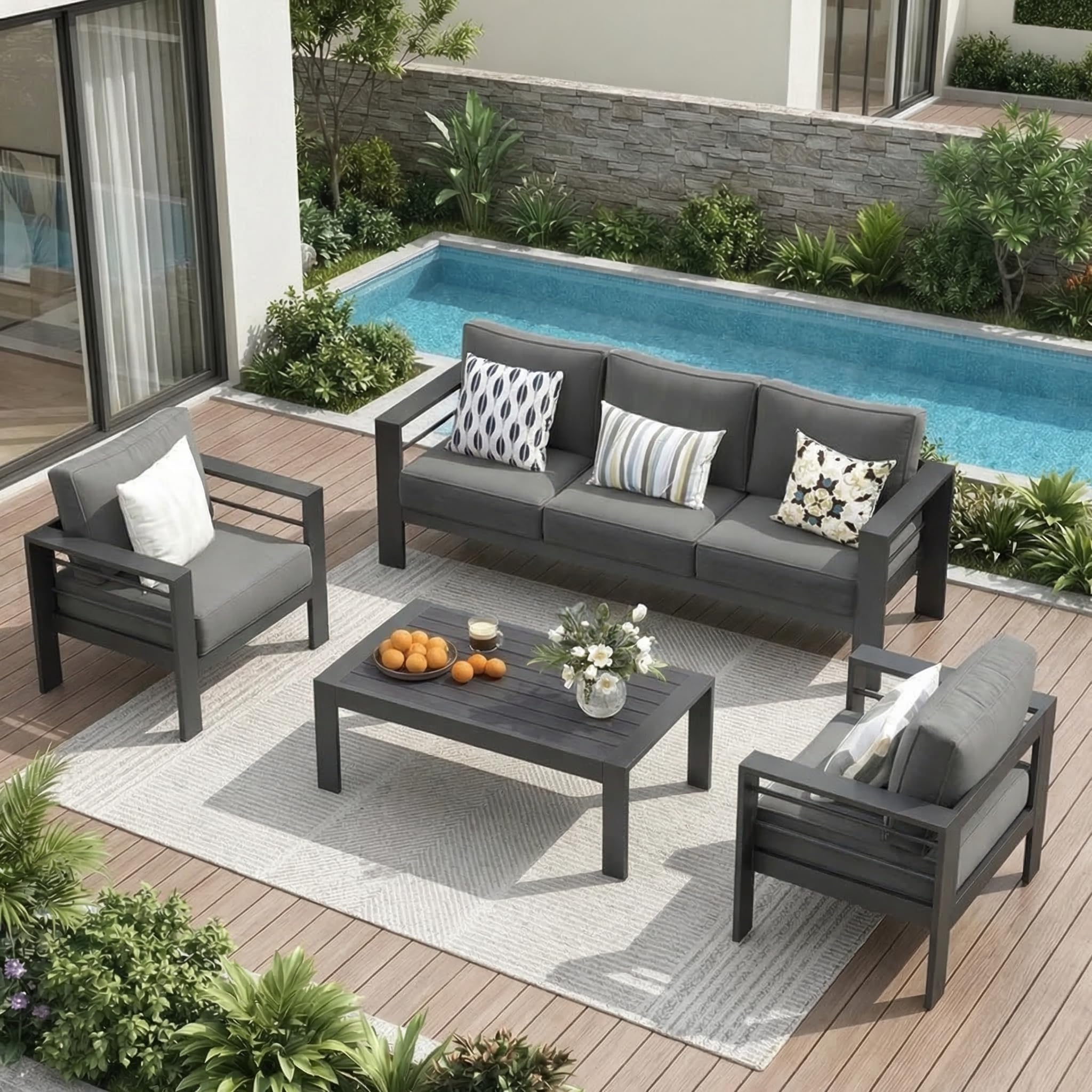 Solaste Outdoor Loveseat Aluminum Patio Furniture Sofa, All-Weather Metal Outdoor Couch with Cushions,Light Grey