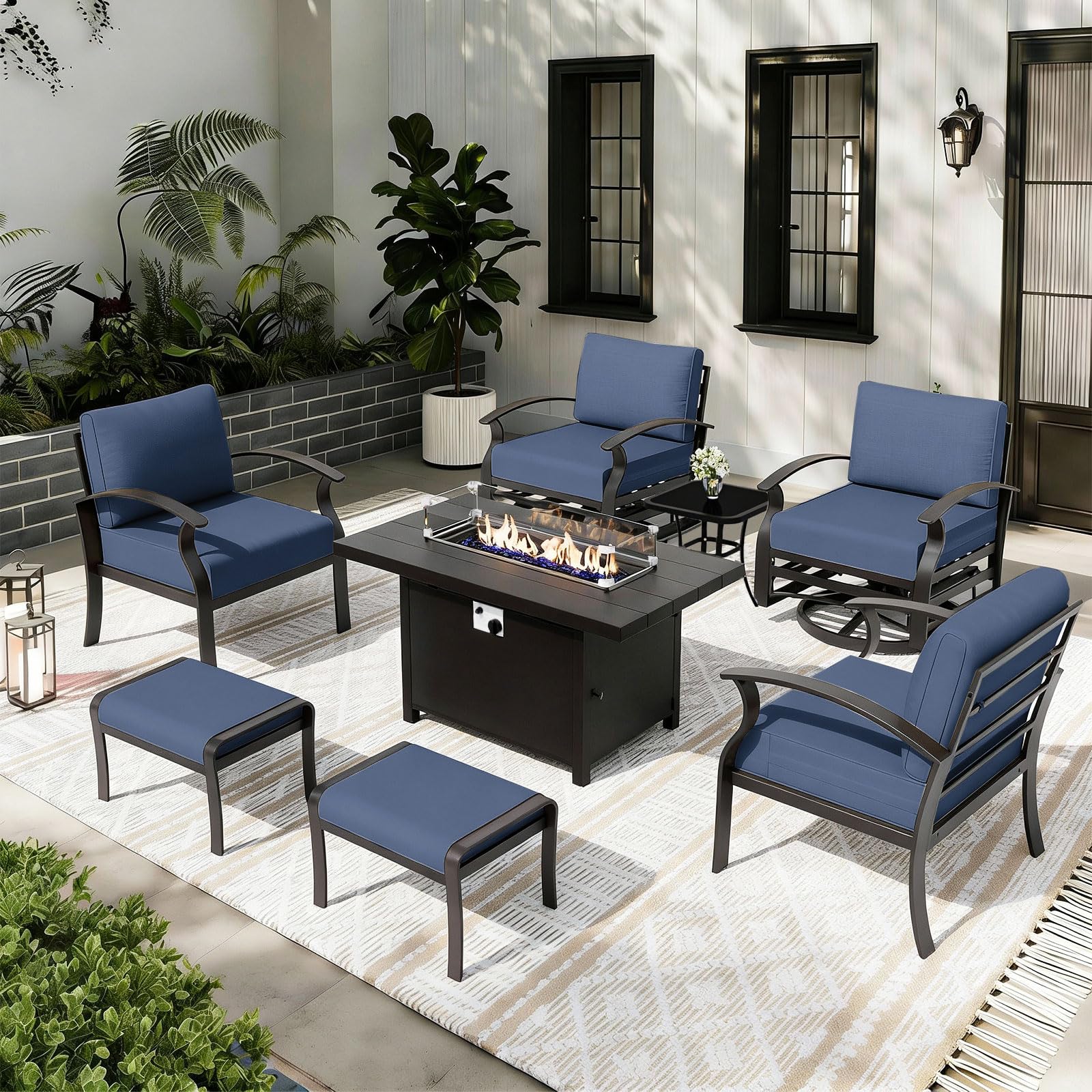 ALAULM Aluminum 3-Seat Patio Furniture Set, Metal Outdoor Furniture Sectional Sofas w/5.1" Cushions for Patio, Backyard, Poolside-DarkBlue