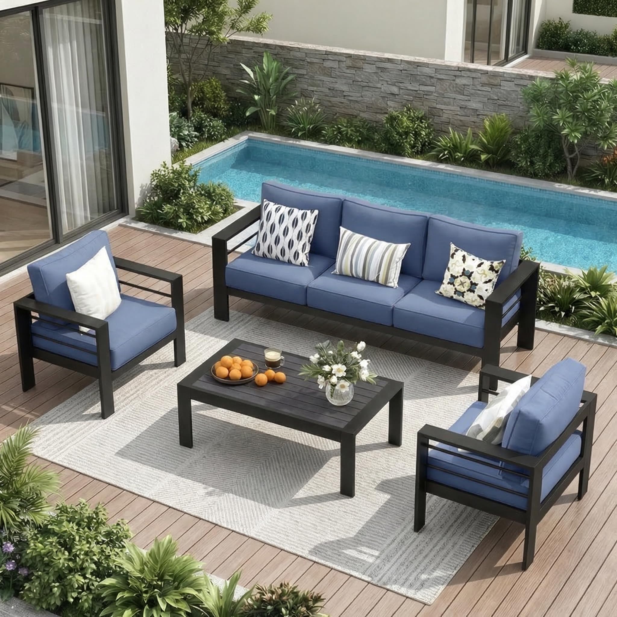 Solaste Outdoor Loveseat Aluminum Patio Furniture Sofa, All-Weather Metal Outdoor Couch with Cushions,Light Grey
