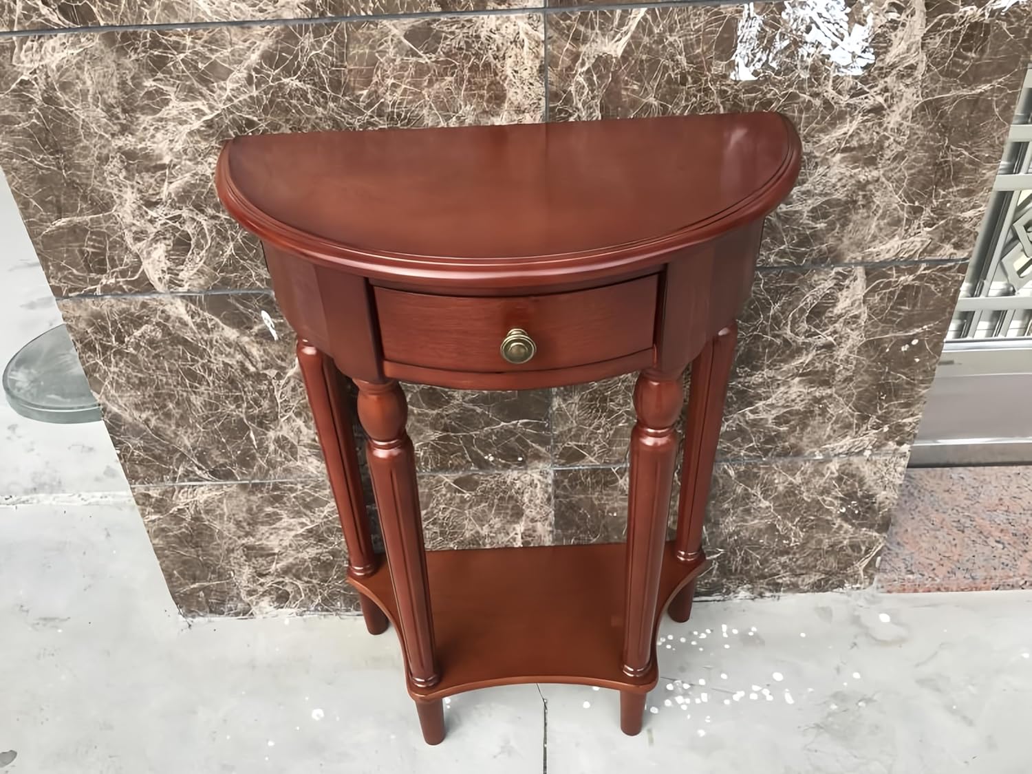 Solid Wood Console Table with Drawer, Semi-Circle Entryway Storage Shelf, Half-Moon Porch Table Side Elegant Vintage Sofa for Living Room (23.6" L x 11.8" W x 31.5" H)