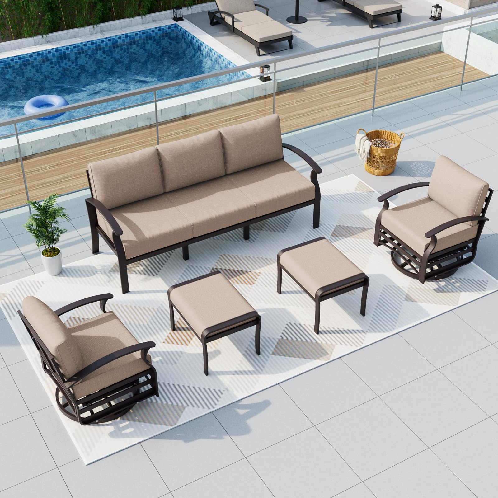 ALAULM Aluminum 3-Seat Patio Furniture Set, Metal Outdoor Furniture Sectional Sofas w/5.1" Cushions for Patio, Backyard, Poolside-DarkBlue