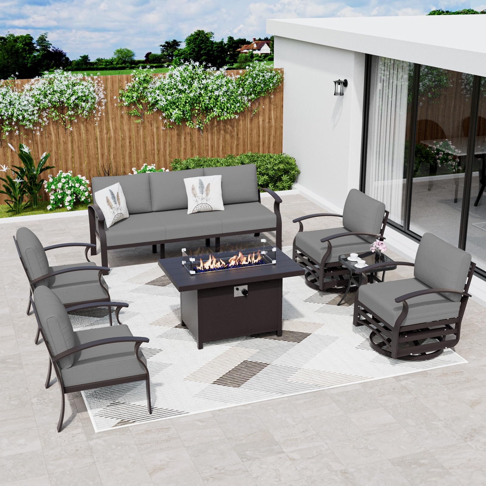 ALAULM Aluminum 3-Seat Patio Furniture Set, Metal Outdoor Furniture Sectional Sofas w/5.1" Cushions for Patio, Backyard, Poolside-DarkBlue