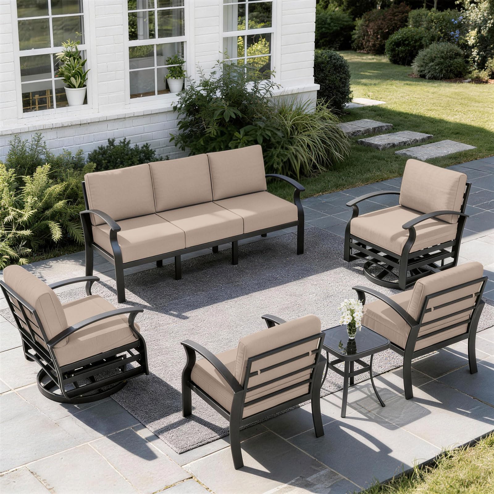 ALAULM Aluminum 3-Seat Patio Furniture Set, Metal Outdoor Furniture Sectional Sofas w/5.1" Cushions for Patio, Backyard, Poolside-DarkBlue