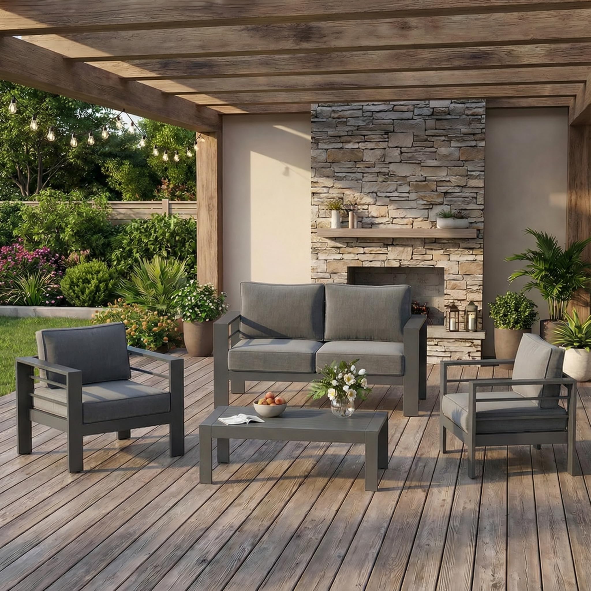 Solaste Outdoor Loveseat Aluminum Patio Furniture Sofa, All-Weather Metal Outdoor Couch with Cushions,Light Grey
