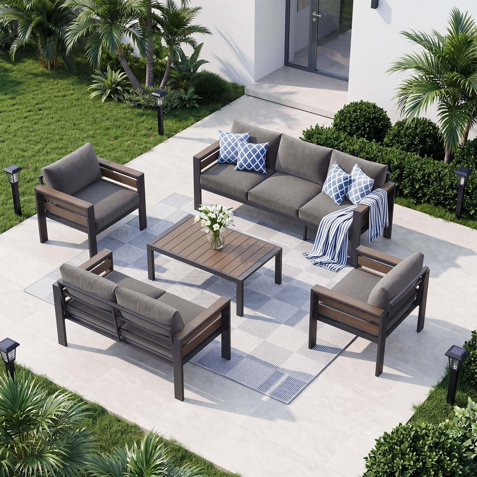 DoCred Aluminum Patio Furniture Set, 3-Seat Metal Sofa for Patio Conversation Set, Outdoor Sofa Set for Porch, Balcony, Deck, Yard, Poolside