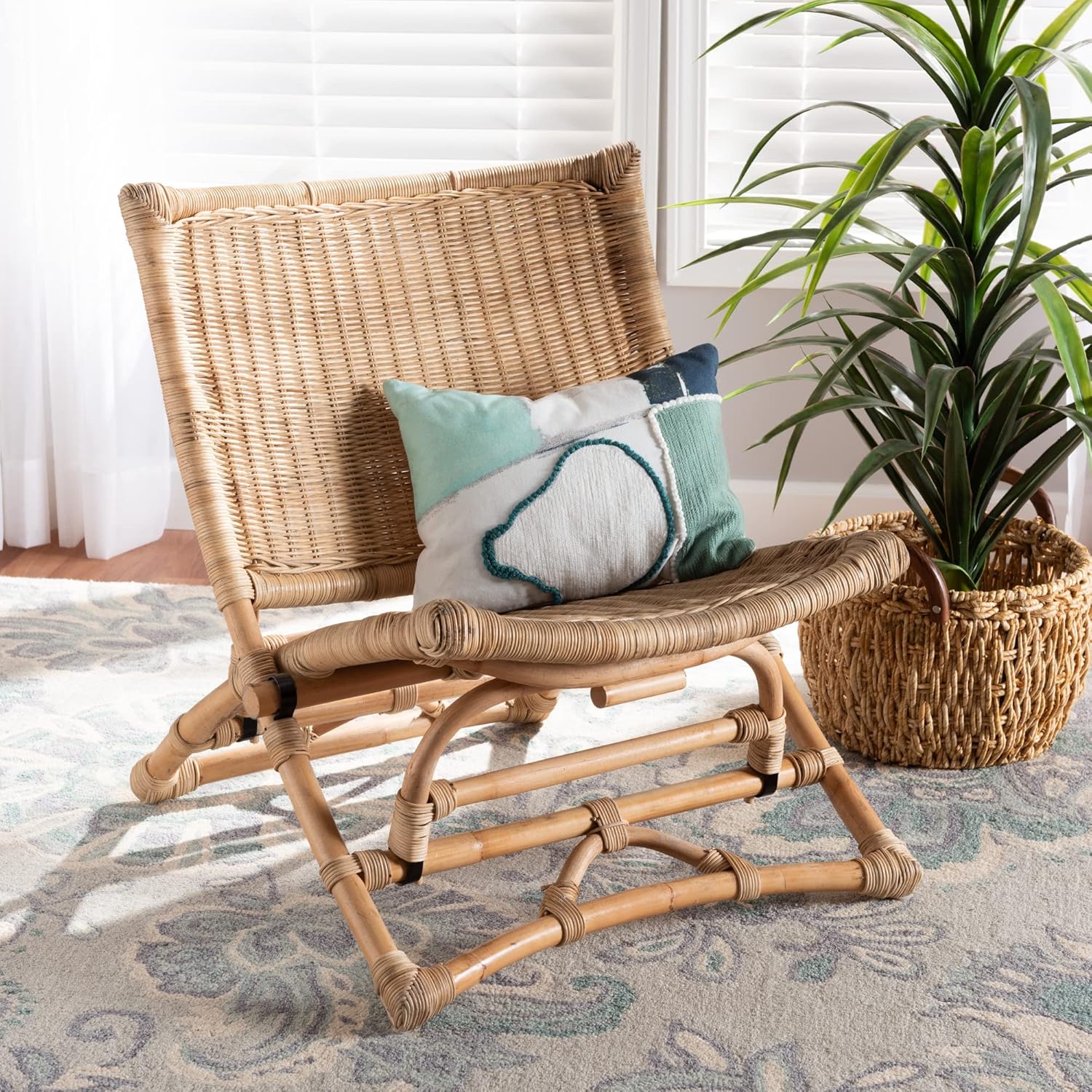 Bali & pari Herrara Modern Bohemian Natural Woven Rattan Foldable Lounge Chair
